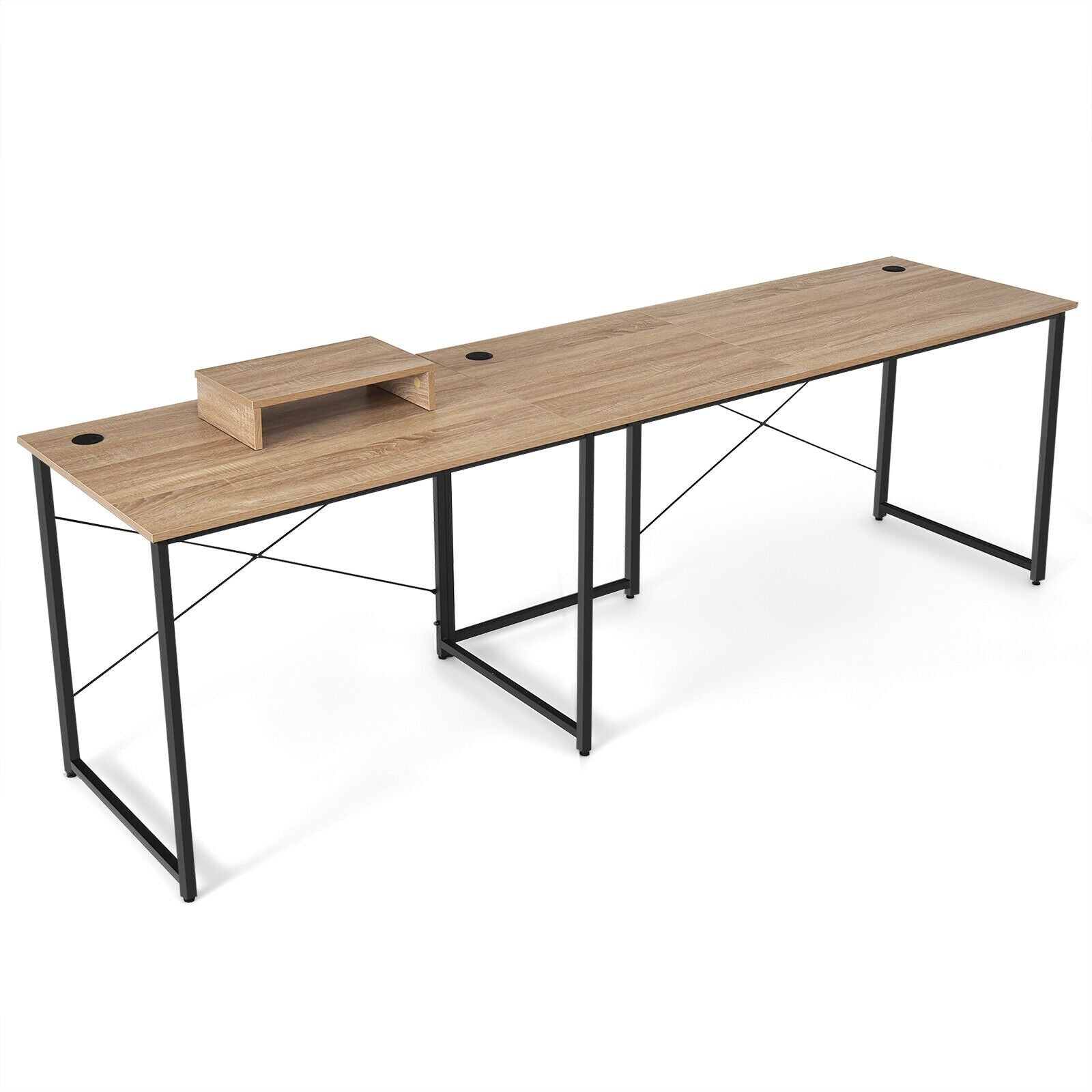 95 Inch 2-Person L-Shaped Long Reversible Computer Desk with Monitor Stand, Natural L-Shaped Desks at Gallery Canada