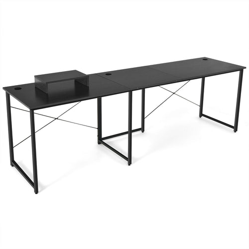 95 Inch 2-Person L-Shaped Long Reversible Computer Desk with Monitor Stand, Black