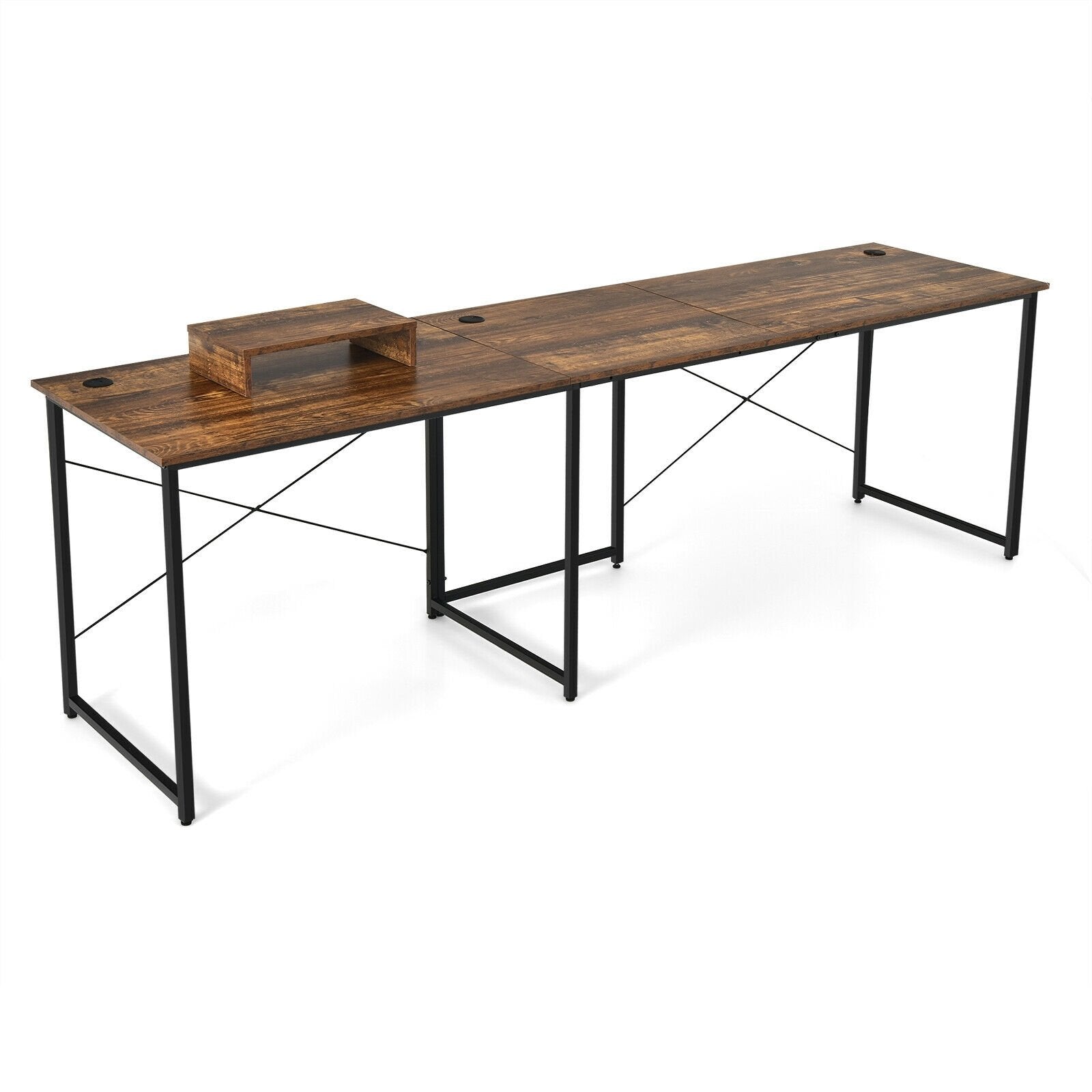 95 Inch 2-Person L-Shaped Long Reversible Computer Desk with Monitor Stand, Rustic Brown L-Shaped Desks Rustic Brown at Gallery Canada