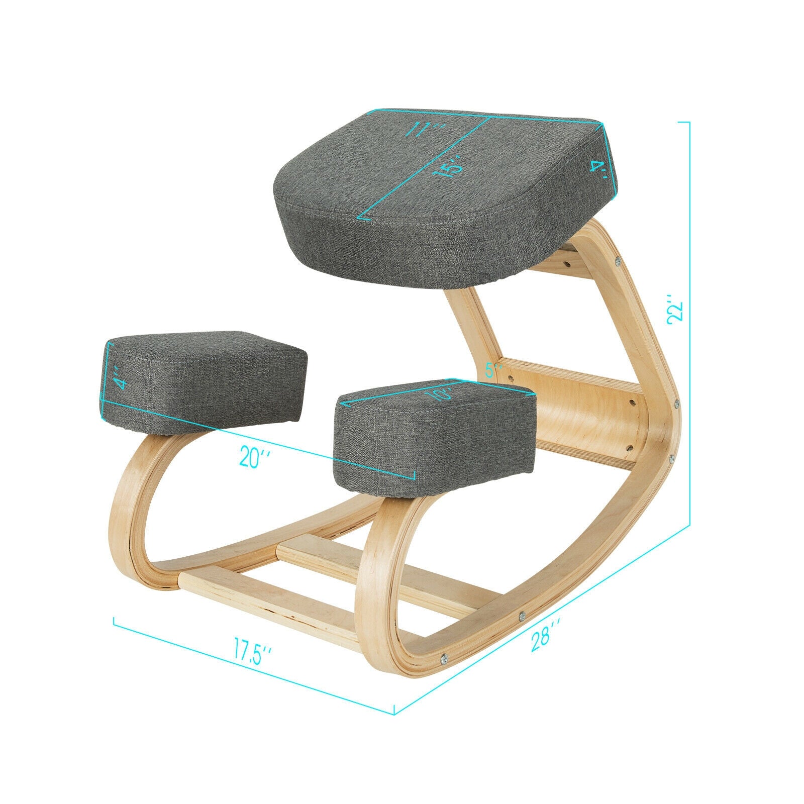 Ergonomic Kneeling Chair Rocking Office Desk Stool Upright Posture, Gray Kneeling Chiars at Gallery Canada