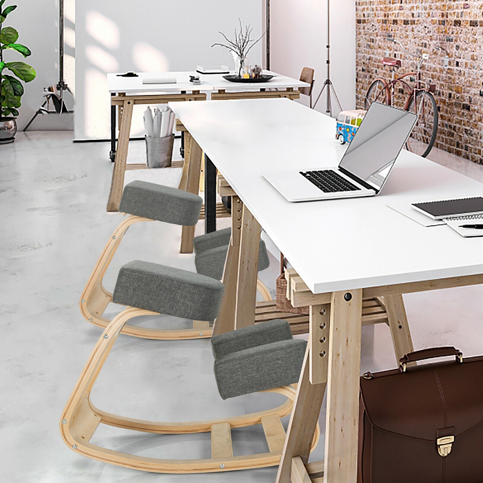 Ergonomic Kneeling Chair Rocking Office Desk Stool Upright Posture, Gray Kneeling Chiars at Gallery Canada