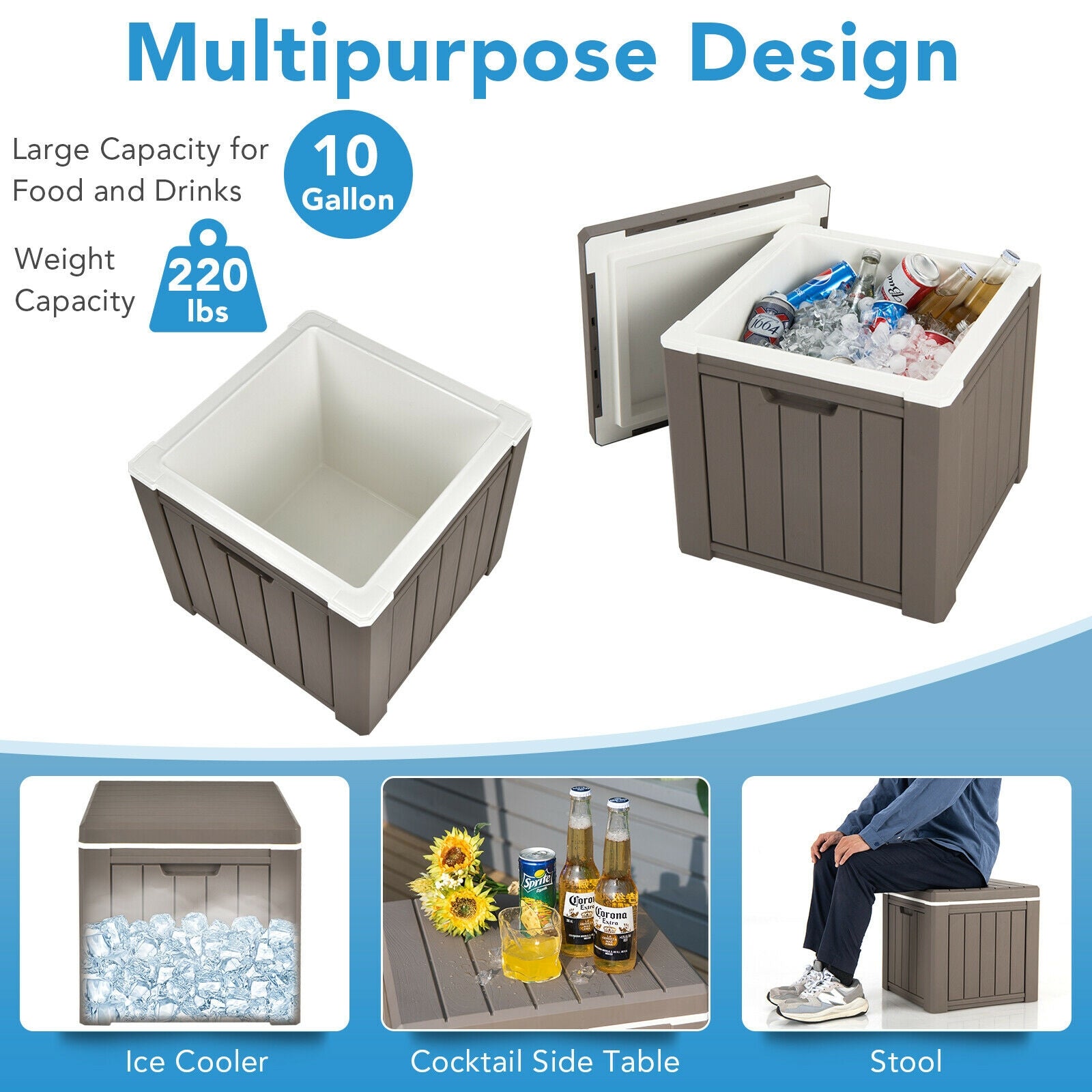 10 Gallon Storage Cooler for Picnic and Outdoor Activities, Brown Coolers at Gallery Canada