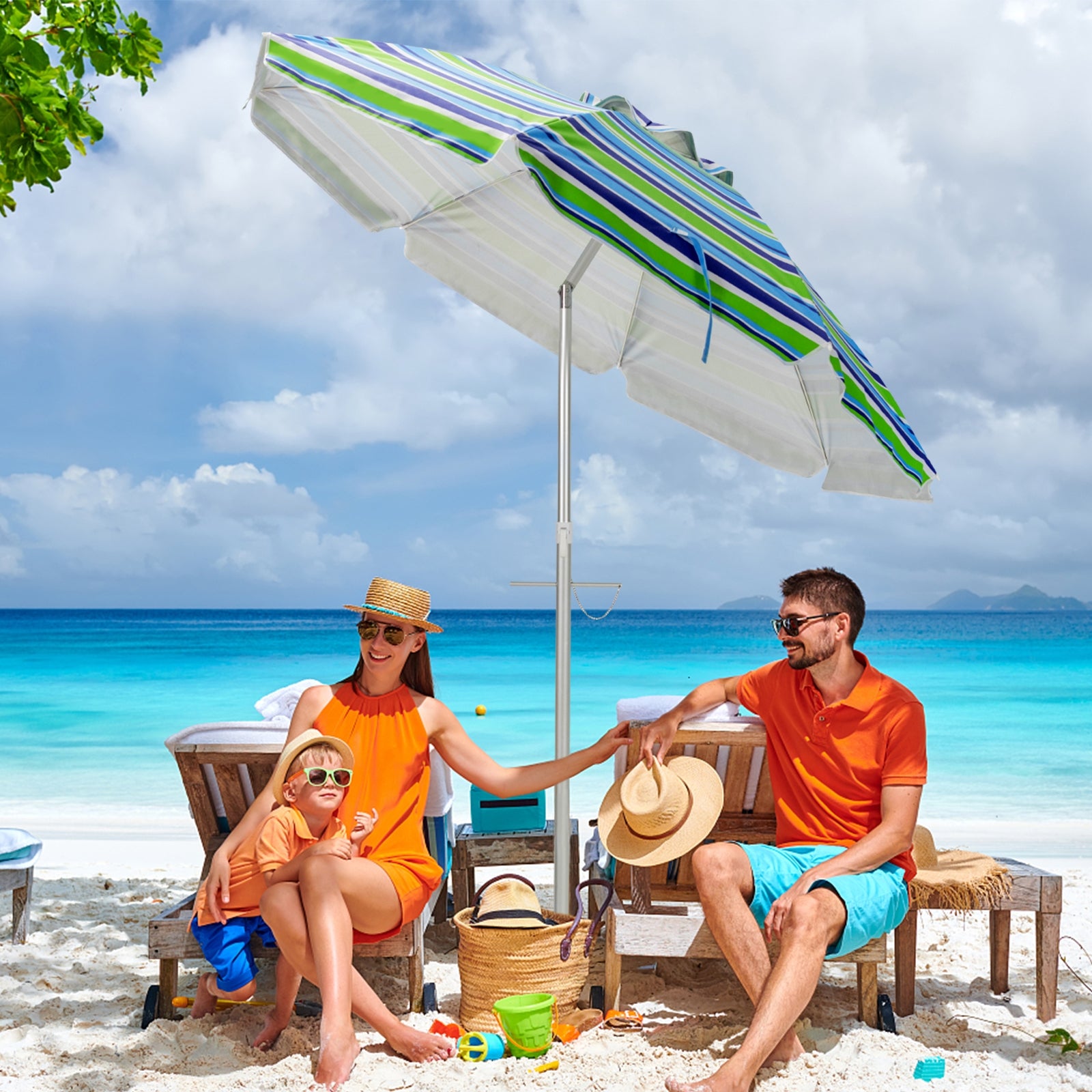 6.5 Feet Beach Umbrella with Sun Shade and Carry Bag without Weight Base, Green Outdoor Umbrellas at Gallery Canada