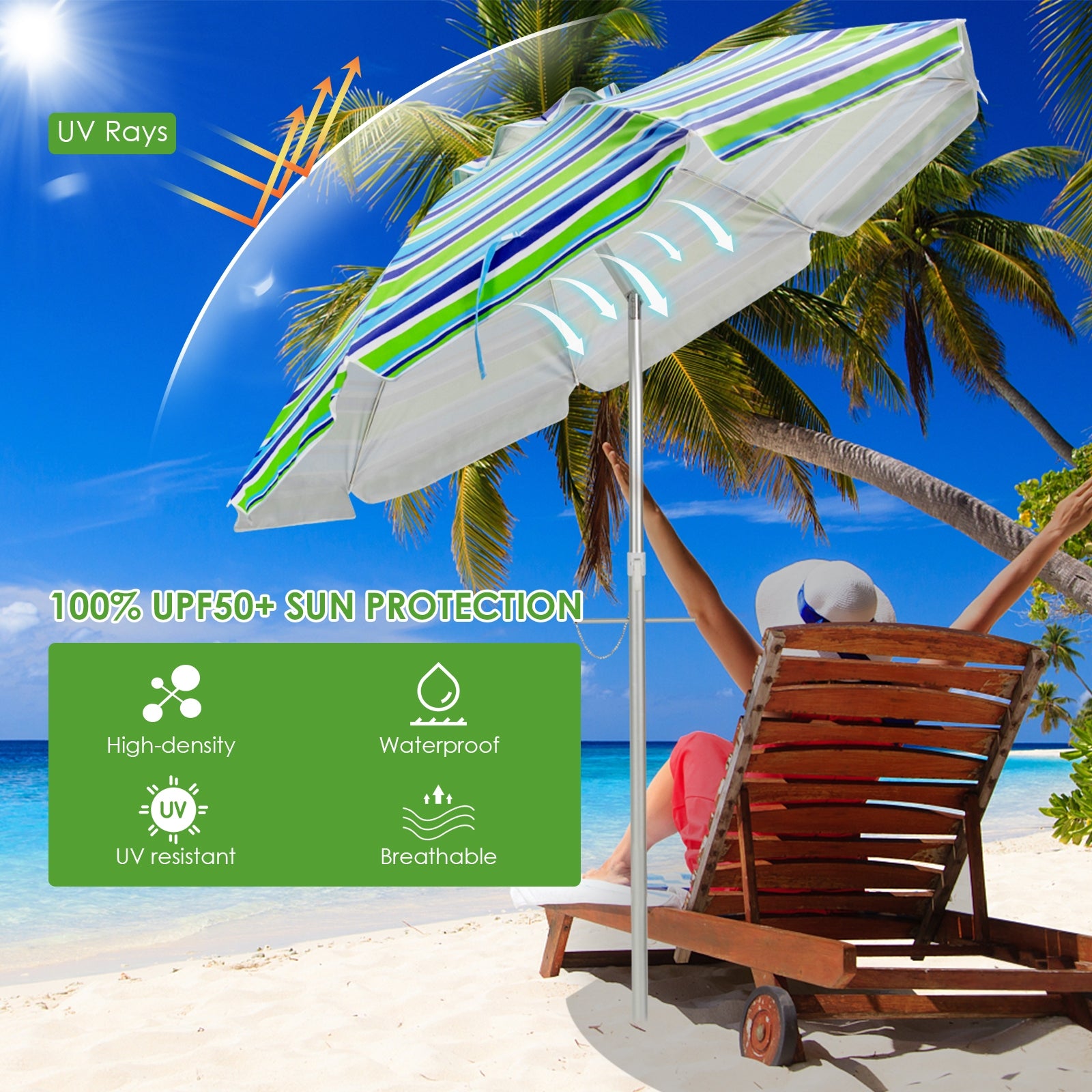 6.5 Feet Beach Umbrella with Sun Shade and Carry Bag without Weight Base, Green Outdoor Umbrellas at Gallery Canada
