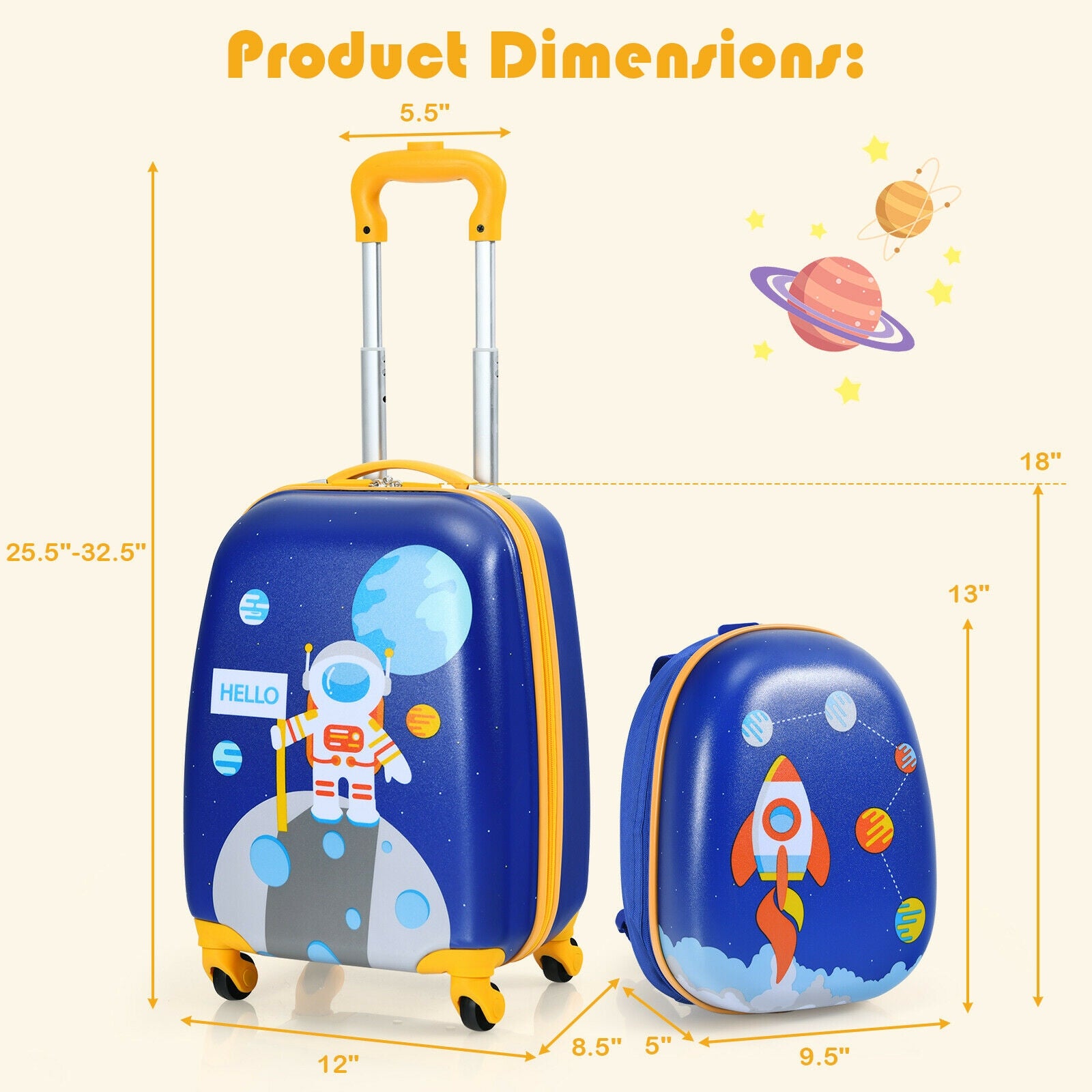 2 Pieces Kids Lightweight Luggage Set with Backpack and Suitcase for Travel, Blue Kids Luggage at Gallery Canada
