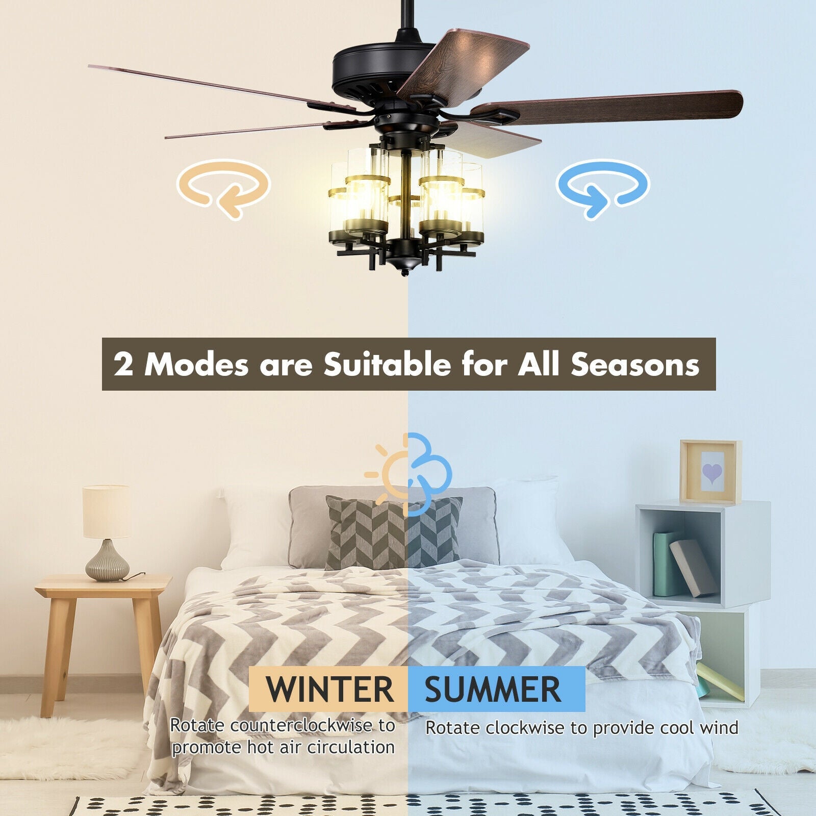 50 Inch Noiseless Ceiling Fan Light with Explosion-proof Glass Lampshades, Black Ceiling Fans at Gallery Canada