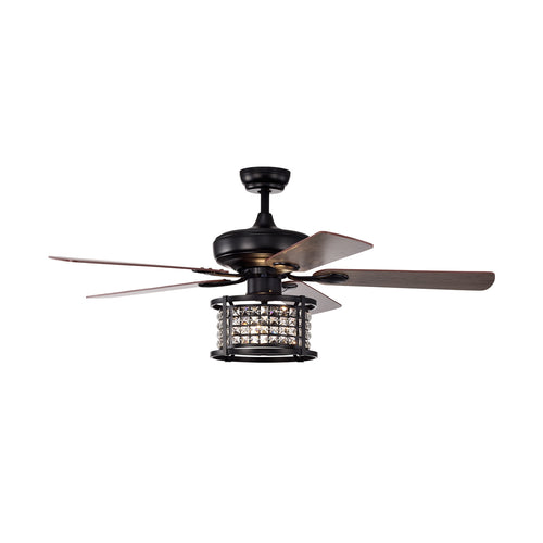 52 Inch 3-Speed Crystal Ceiling Fan Light with Remote Control, Black