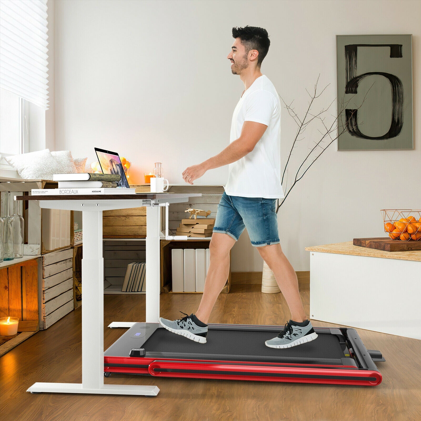 2-in-1 Folding Treadmill 2.25HP Jogging Machine with Dual LED Display, Red Treadmills at Gallery Canada