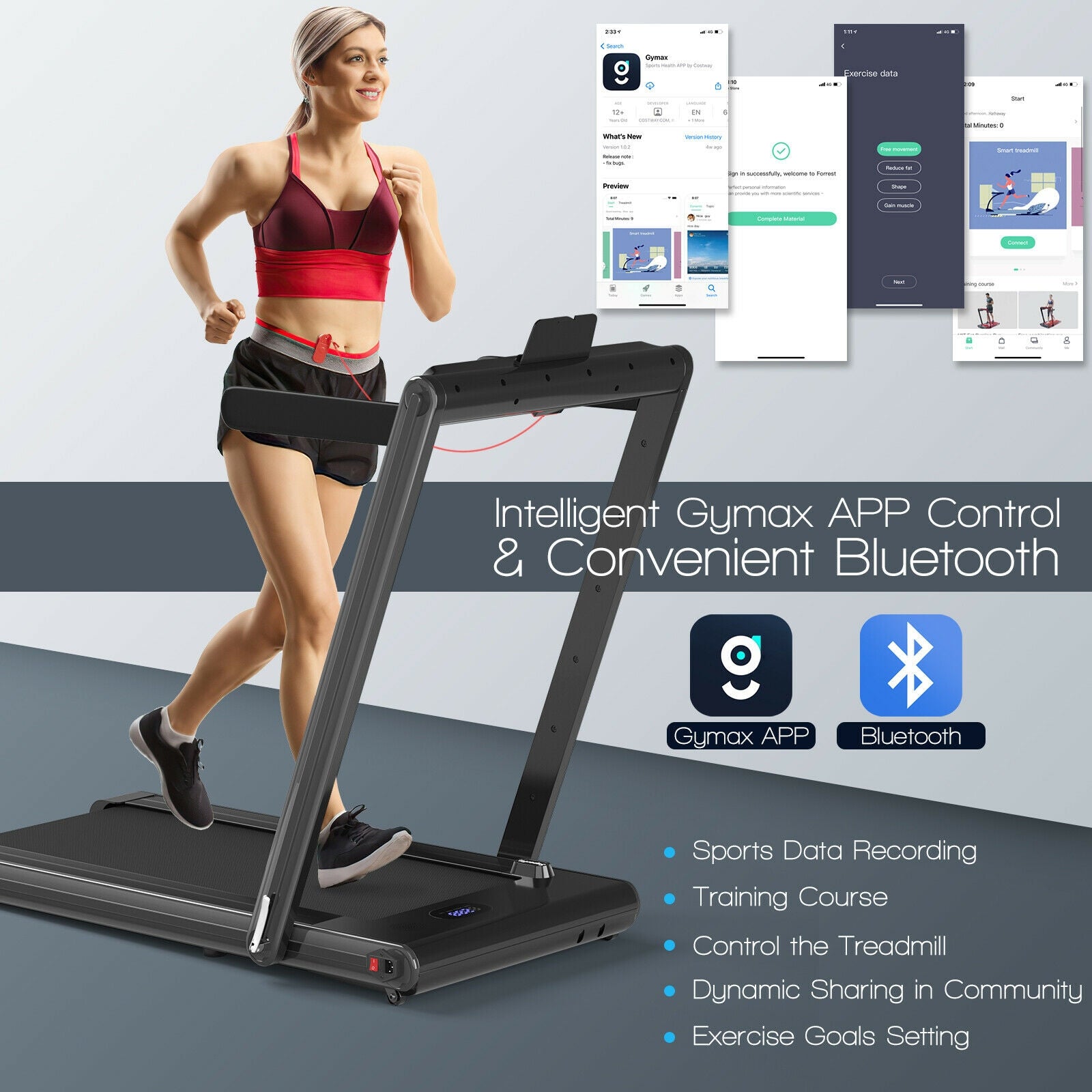2-in-1 Folding Treadmill 2.25HP Jogging Machine with Dual LED Display, Black Treadmills at Gallery Canada