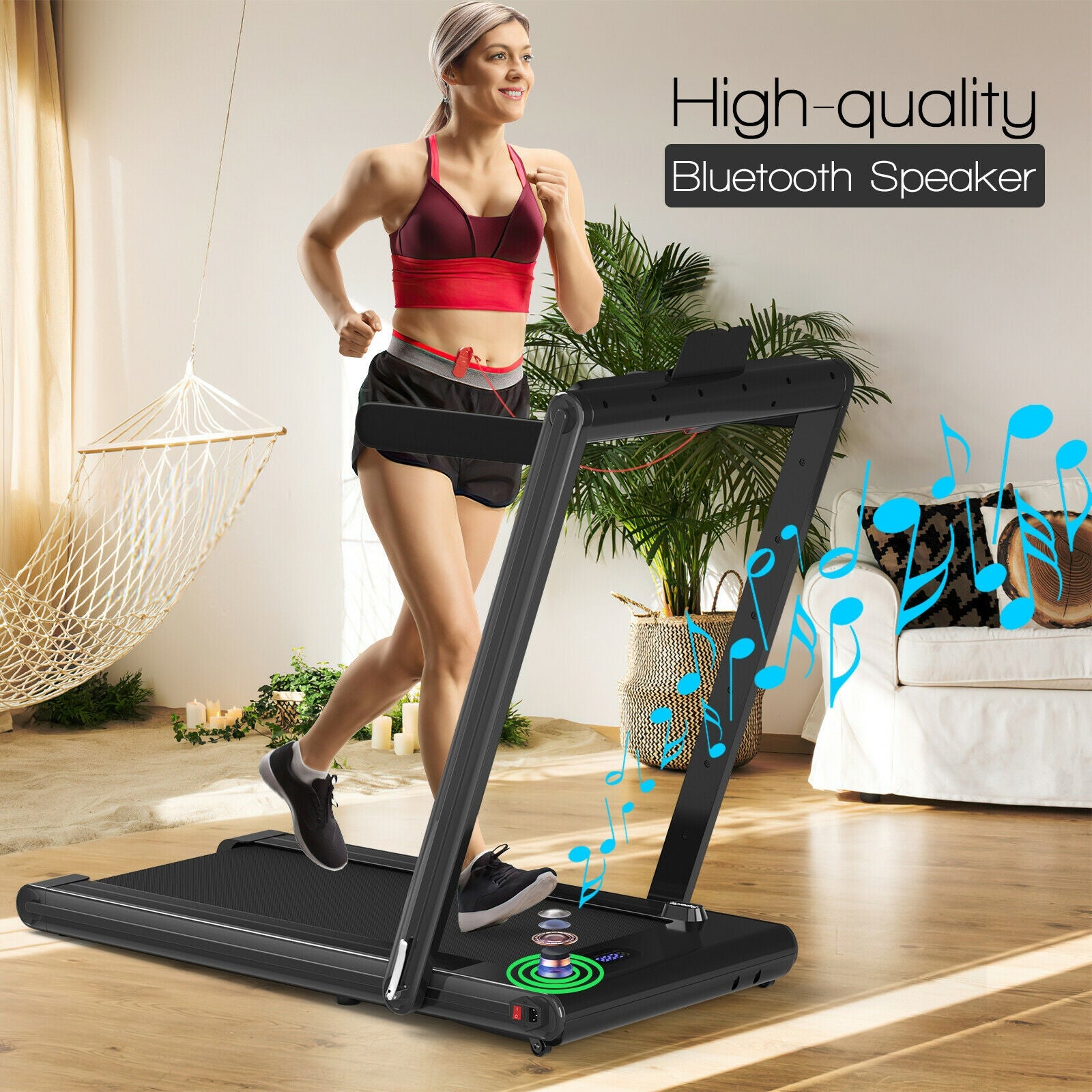 2-in-1 Folding Treadmill 2.25HP Jogging Machine with Dual LED Display, Black Treadmills at Gallery Canada