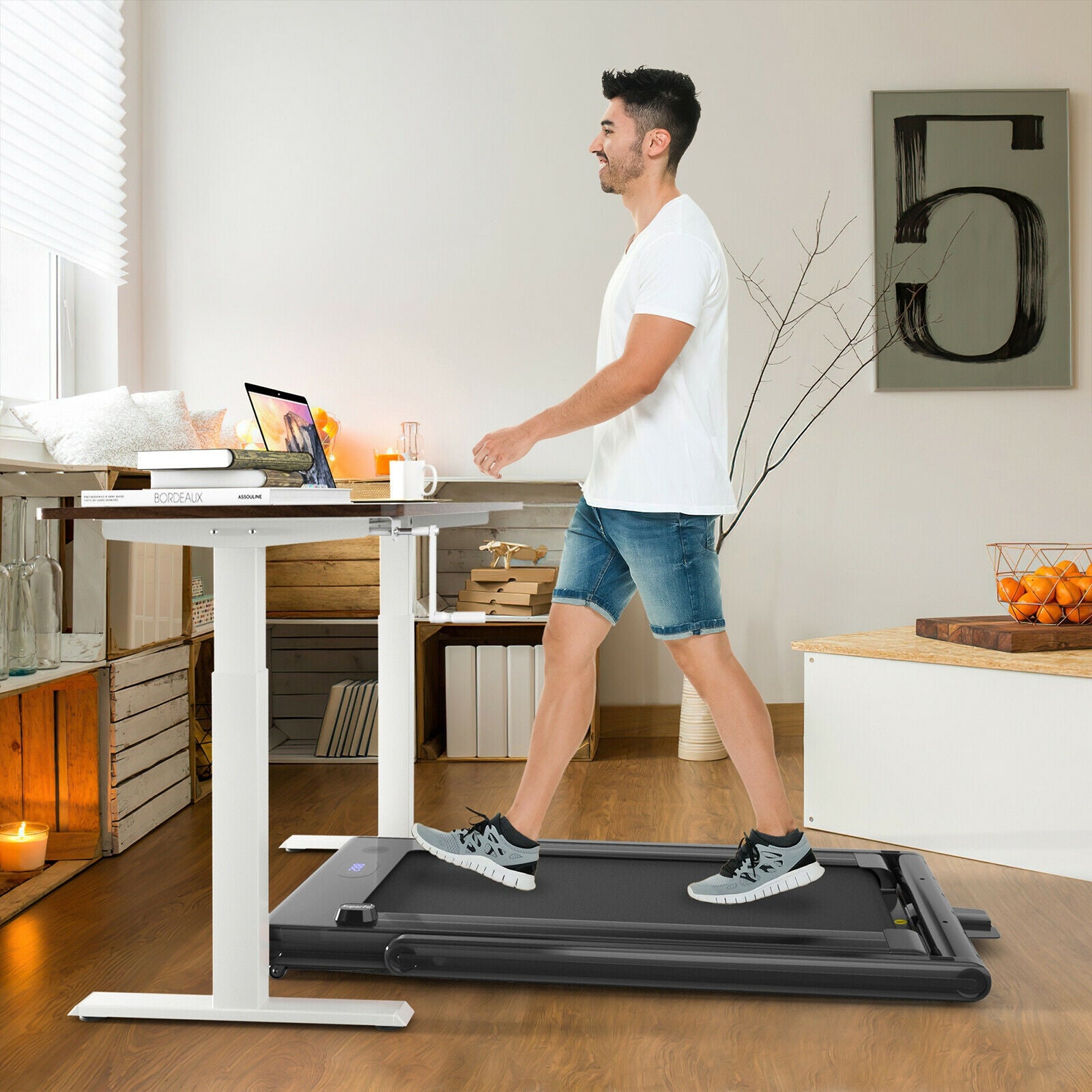 2-in-1 Folding Treadmill 2.25HP Jogging Machine with Dual LED Display, Black Treadmills at Gallery Canada