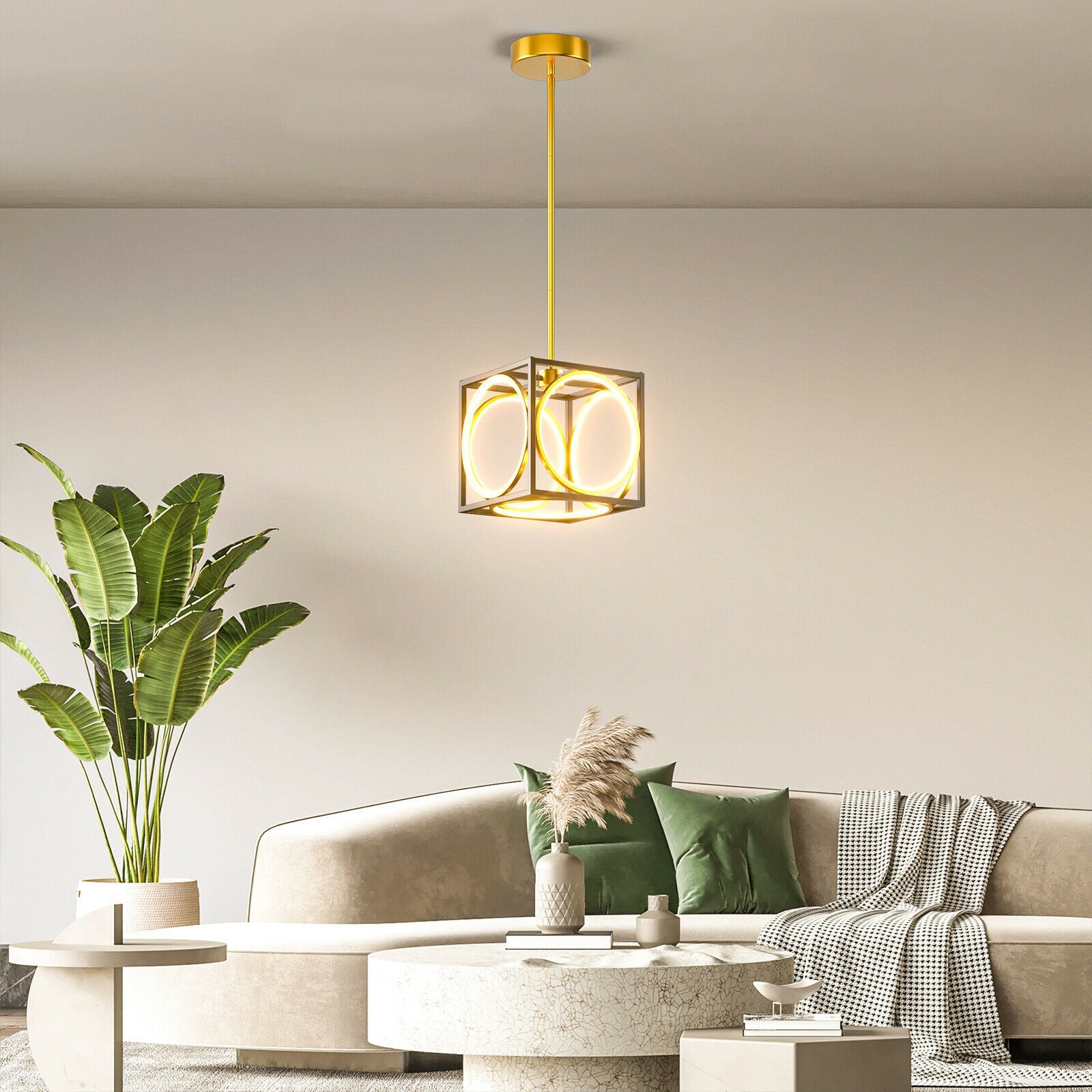 Modern LED Pendant Light with 42 Inches Adjustable Suspender, Golden Ceiling Lights at Gallery Canada