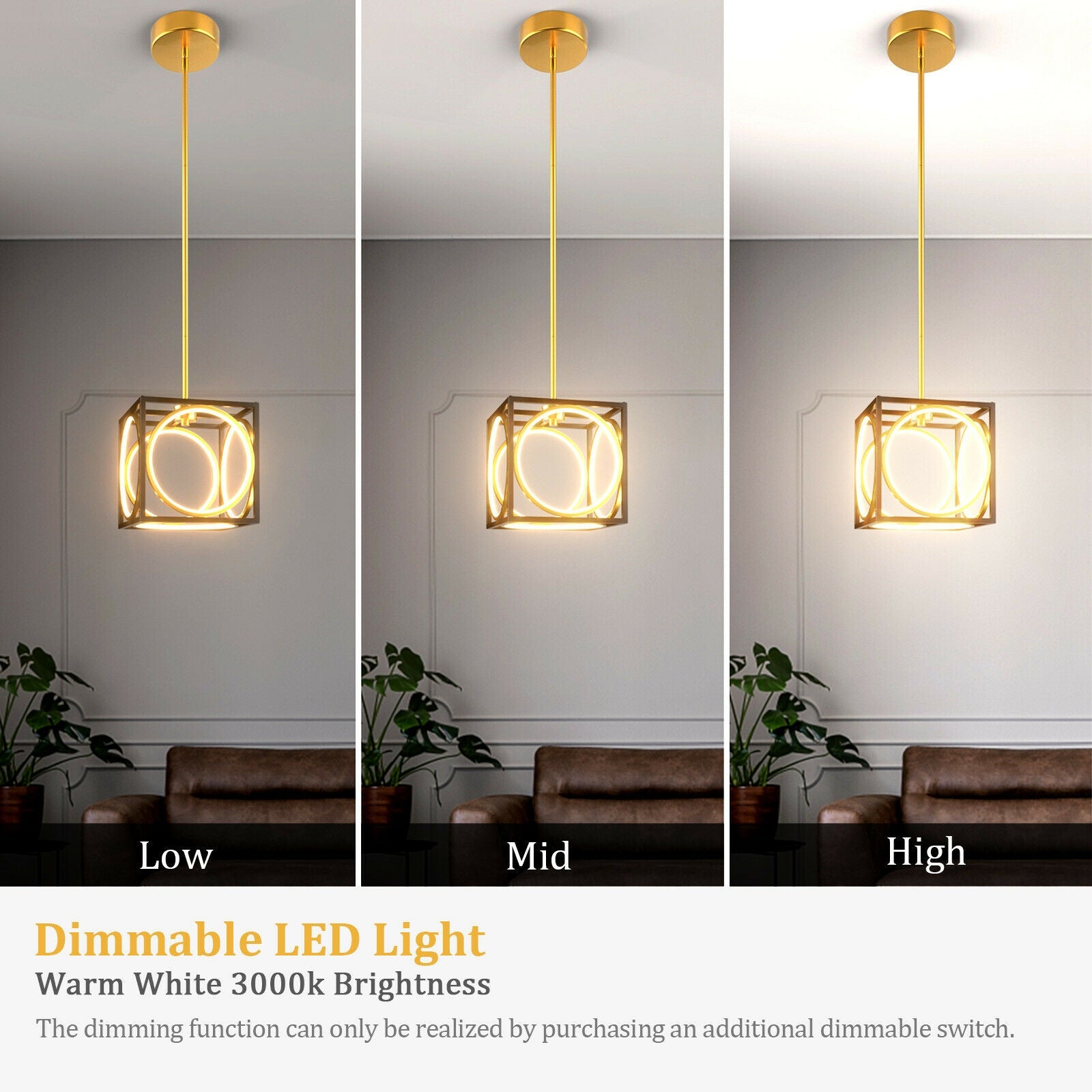 Modern LED Pendant Light with 42 Inches Adjustable Suspender, Golden Ceiling Lights at Gallery Canada