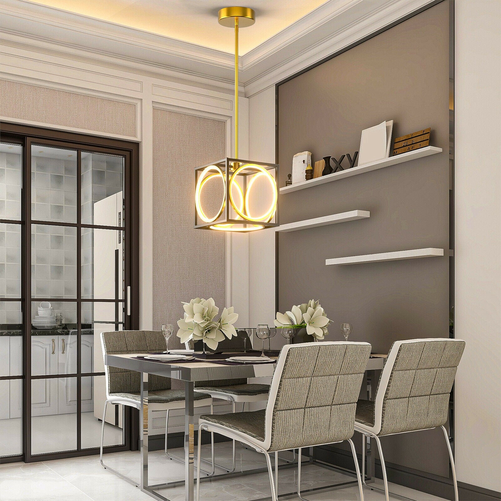 Modern LED Pendant Light with 42 Inches Adjustable Suspender, Golden Ceiling Lights at Gallery Canada