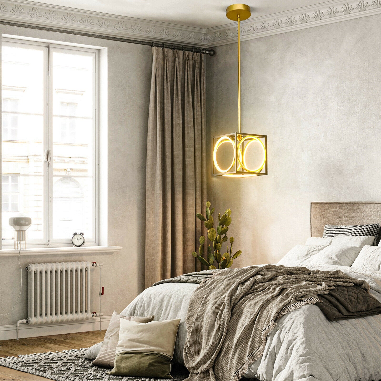 Modern LED Pendant Light with 42 Inches Adjustable Suspender, Golden Ceiling Lights at Gallery Canada