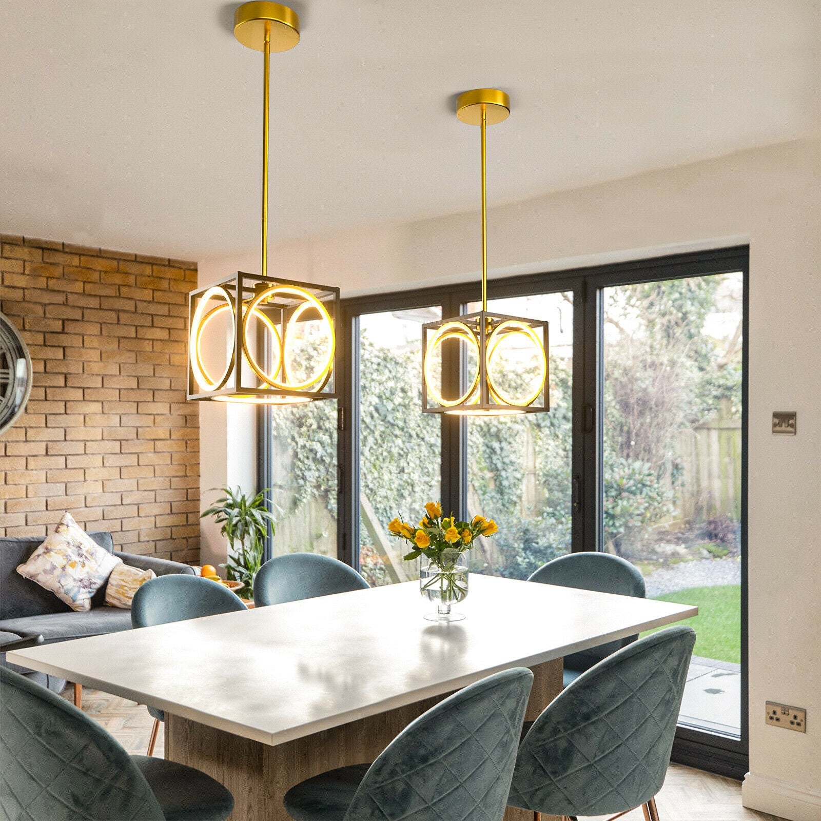 Modern LED Pendant Light with 42 Inches Adjustable Suspender, Golden Ceiling Lights at Gallery Canada