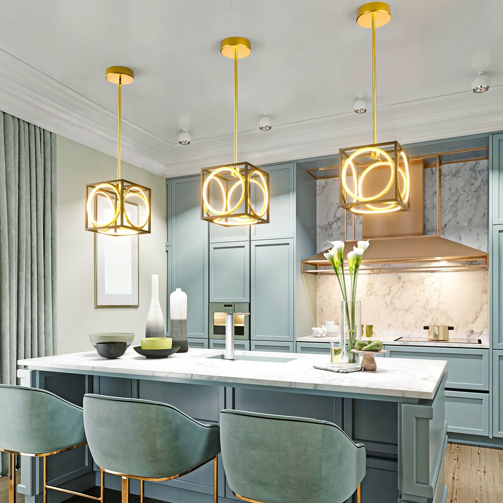 Modern LED Pendant Light with 42 Inches Adjustable Suspender, Golden Ceiling Lights at Gallery Canada