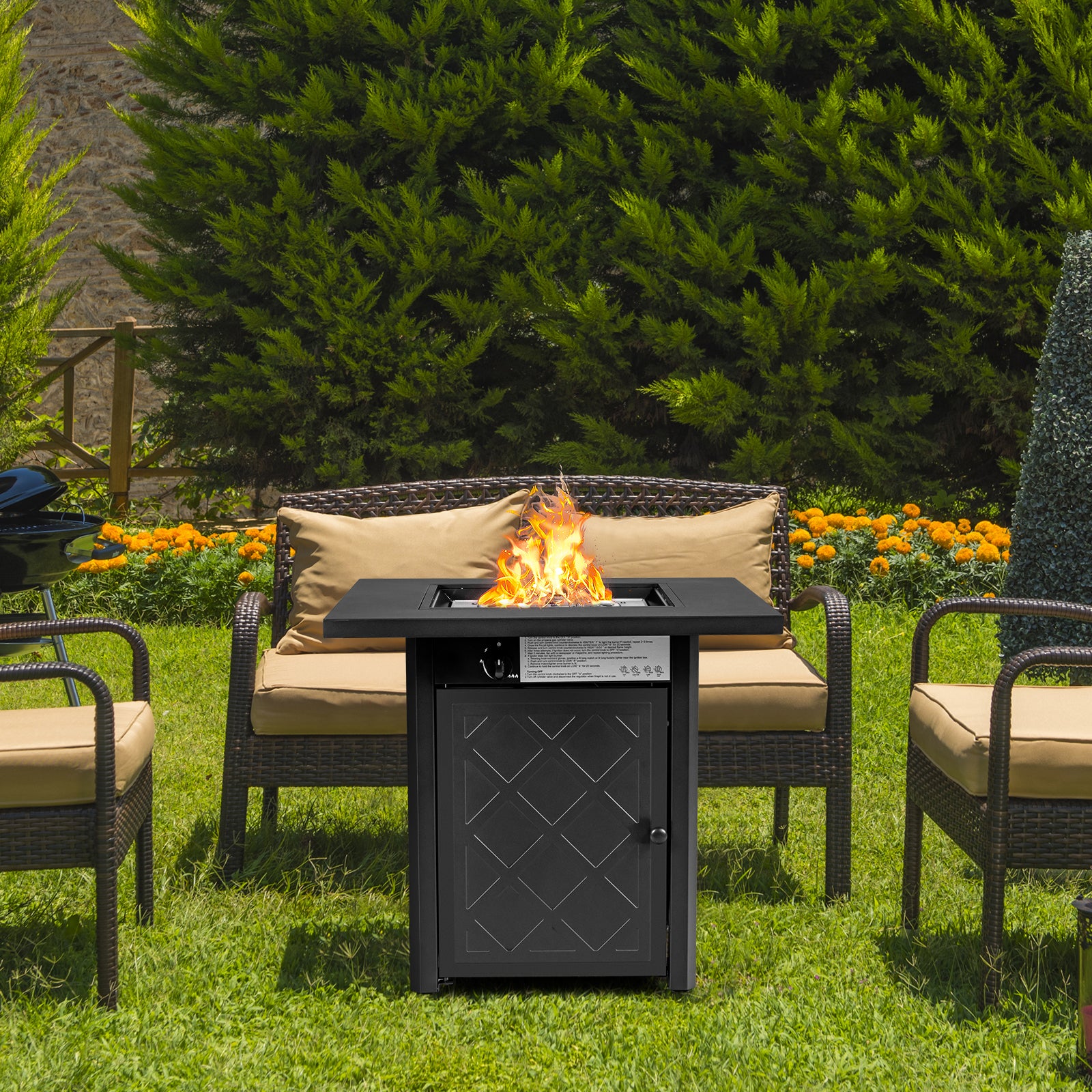 28 Inch Propane 50 000 BTU Patio Square Gas Fireplace with Lava Rock, Black Fire Pits at Gallery Canada