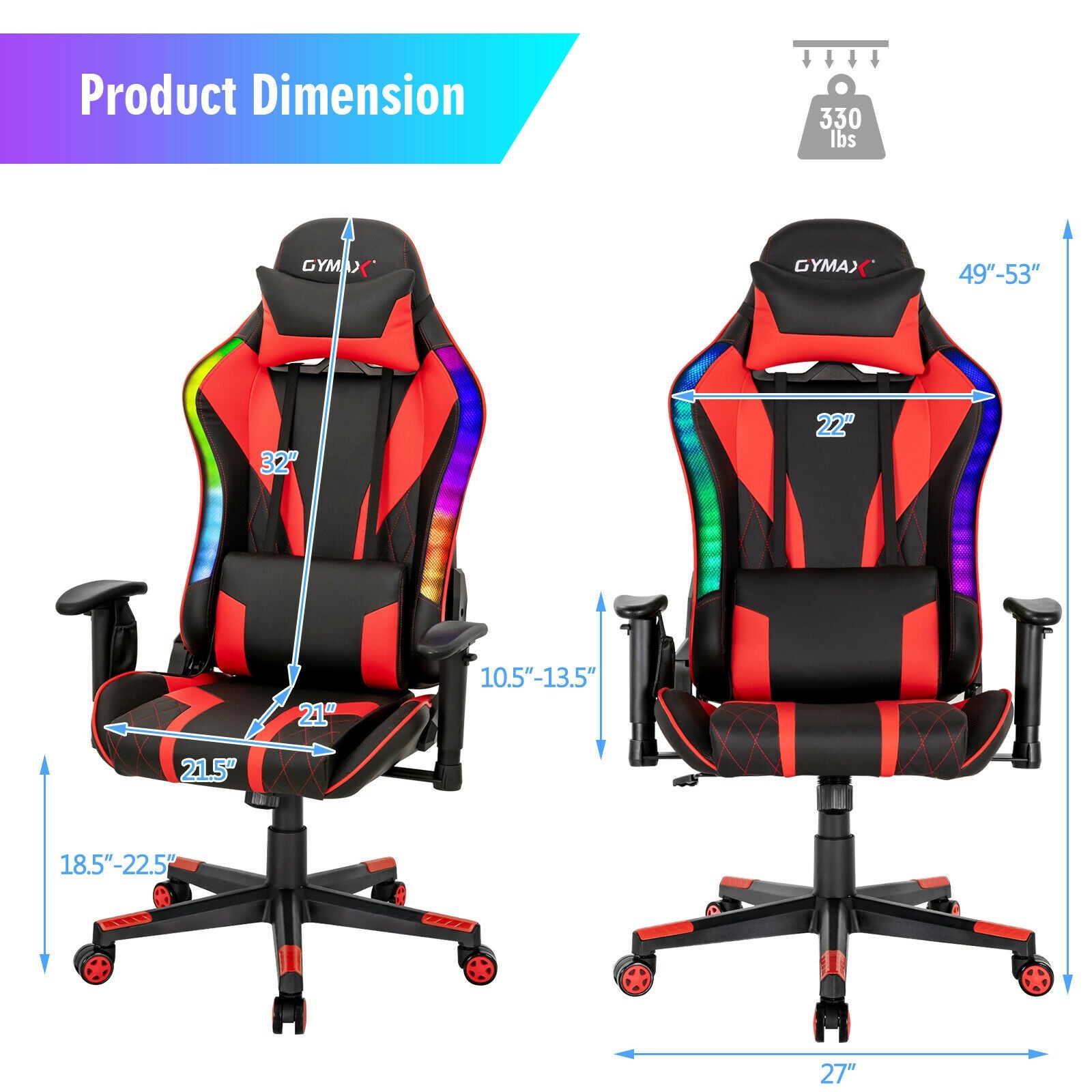 Gaming Chair Adjustable Swivel Computer Chair with Dynamic LED Lights, Red Gaming Chairs at Gallery Canada