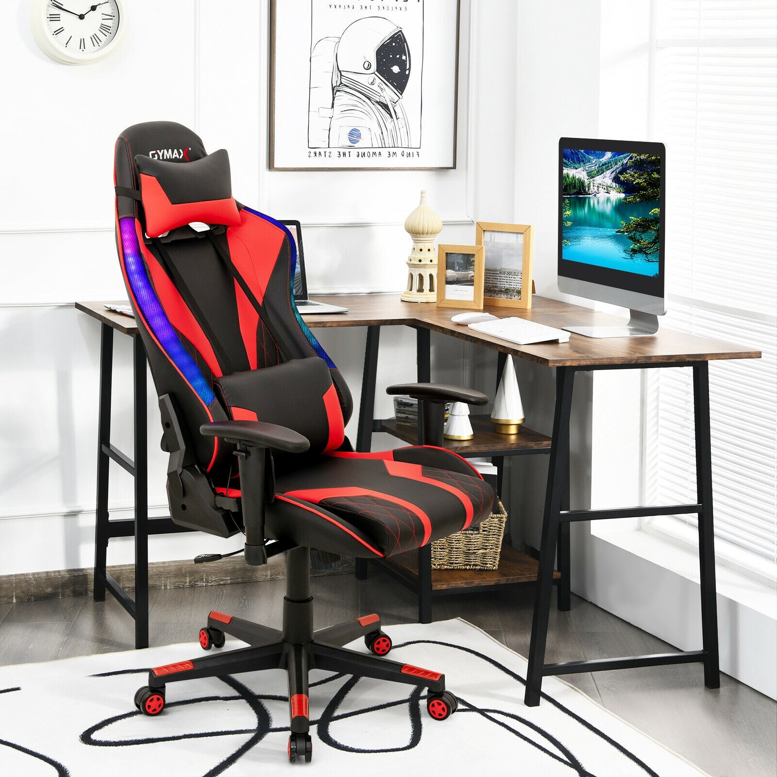 Gaming Chair Adjustable Swivel Computer Chair with Dynamic LED Lights, Red Gaming Chairs at Gallery Canada