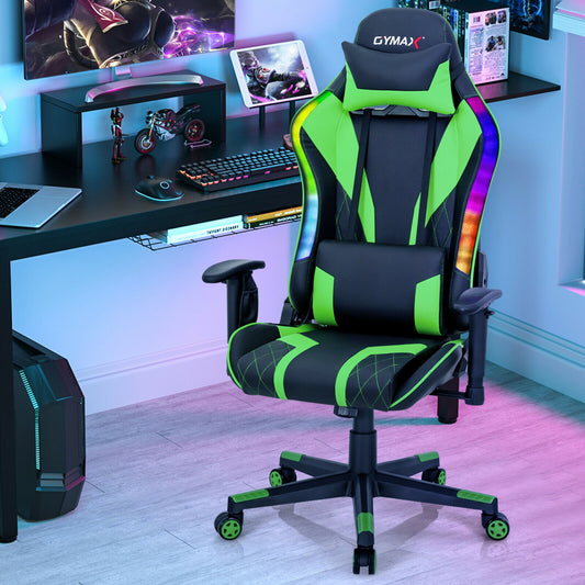 Gaming Chair Adjustable Swivel Computer Chair with Dynamic LED Lights, Green Gaming Chairs at Gallery Canada