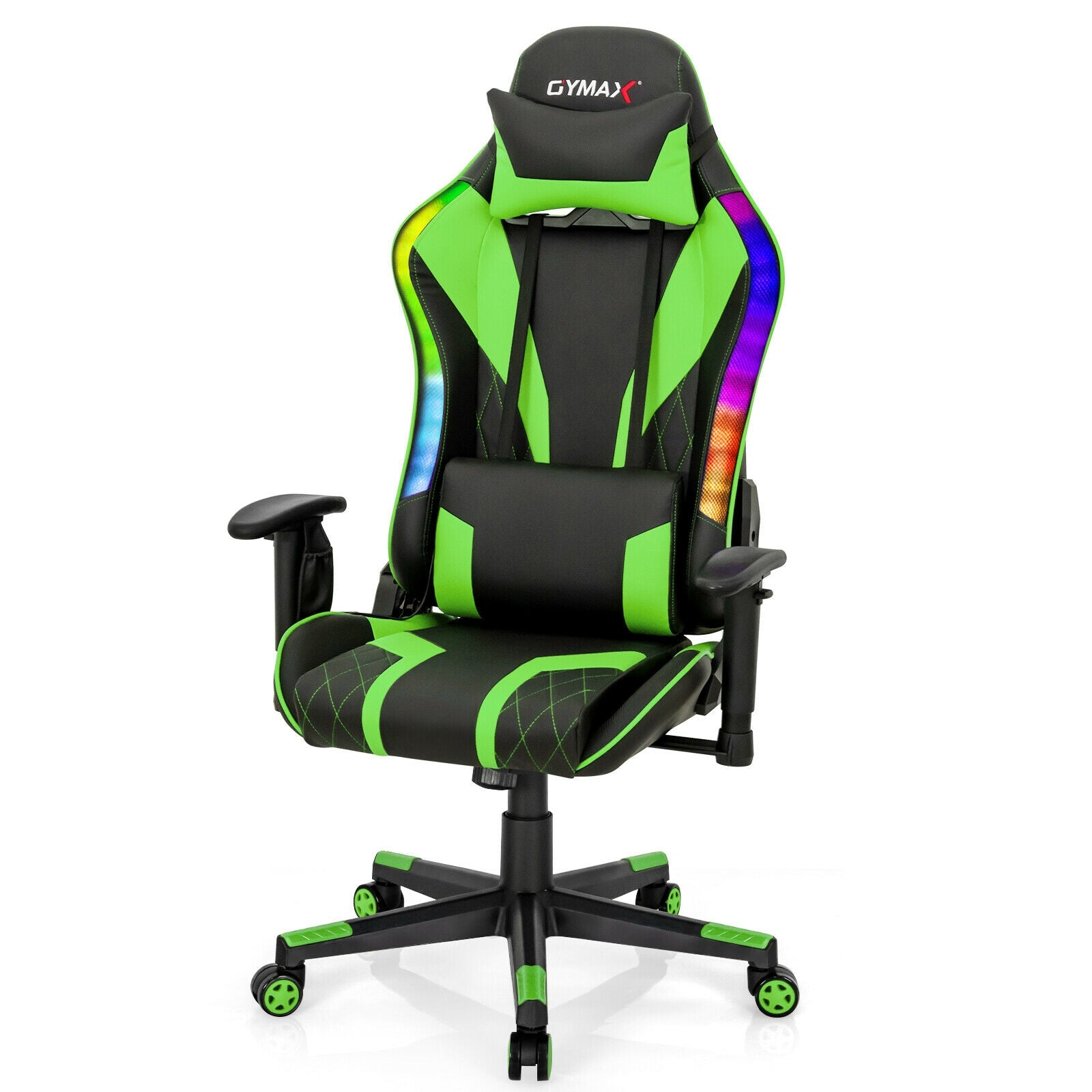 Gaming Chair Adjustable Swivel Computer Chair with Dynamic LED Lights, Green Gaming Chairs at Gallery Canada