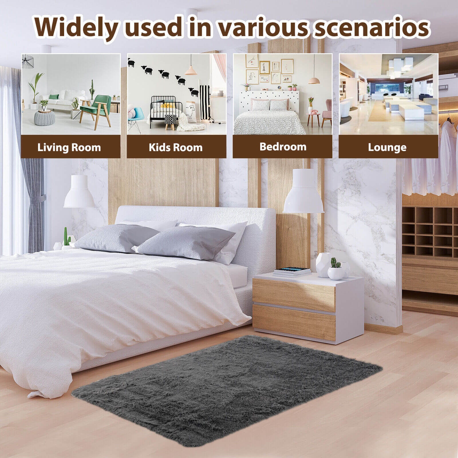4 x 6 Feet Modern Shag Rug with Non-slip Grip Dots, Gray Rugs at Gallery Canada
