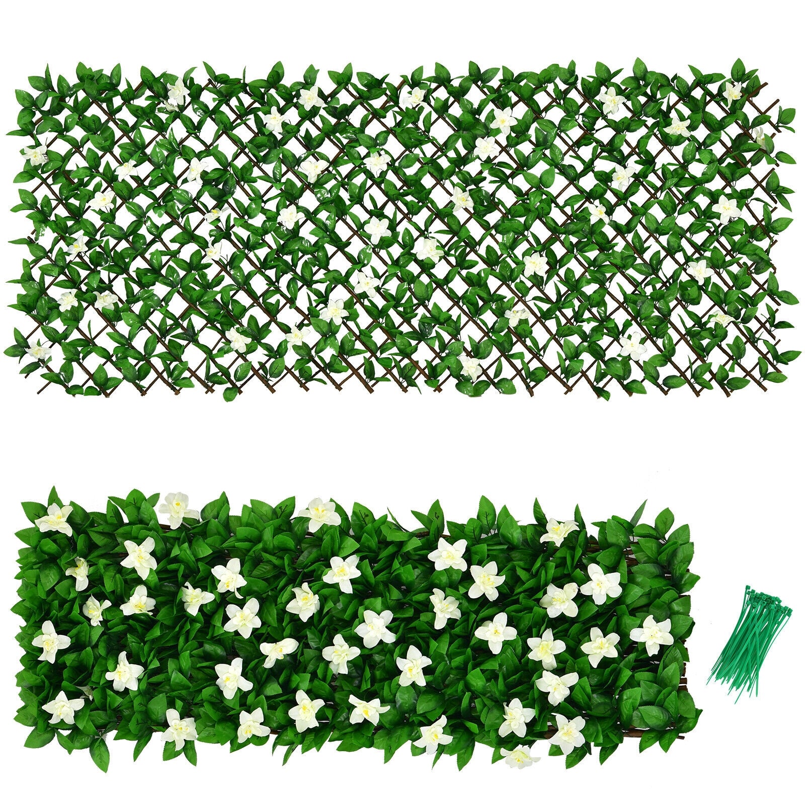 4 Pieces Expandable Faux Ivy Privacy Screen Fence Panel Pack with Flower, White Decorative Fencing & Flooring at Gallery Canada