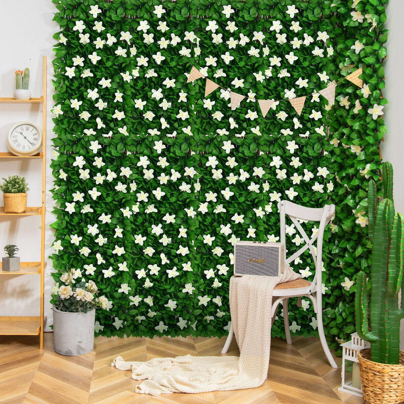 4 Pieces Expandable Faux Ivy Privacy Screen Fence Panel Pack with Flower, White Decorative Fencing & Flooring at Gallery Canada