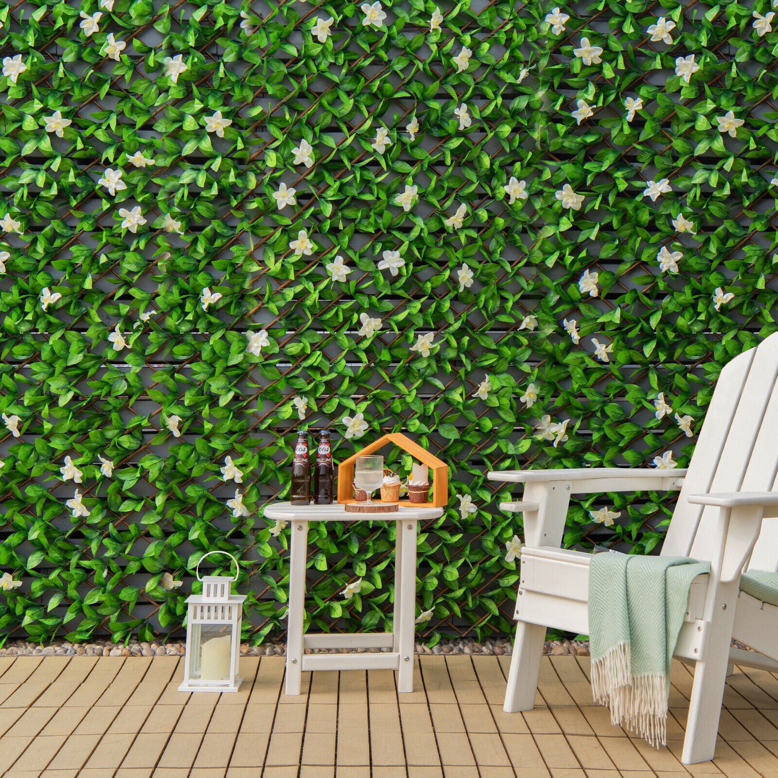4 Pieces Expandable Faux Ivy Privacy Screen Fence Panel Pack with Flower, White Decorative Fencing & Flooring at Gallery Canada