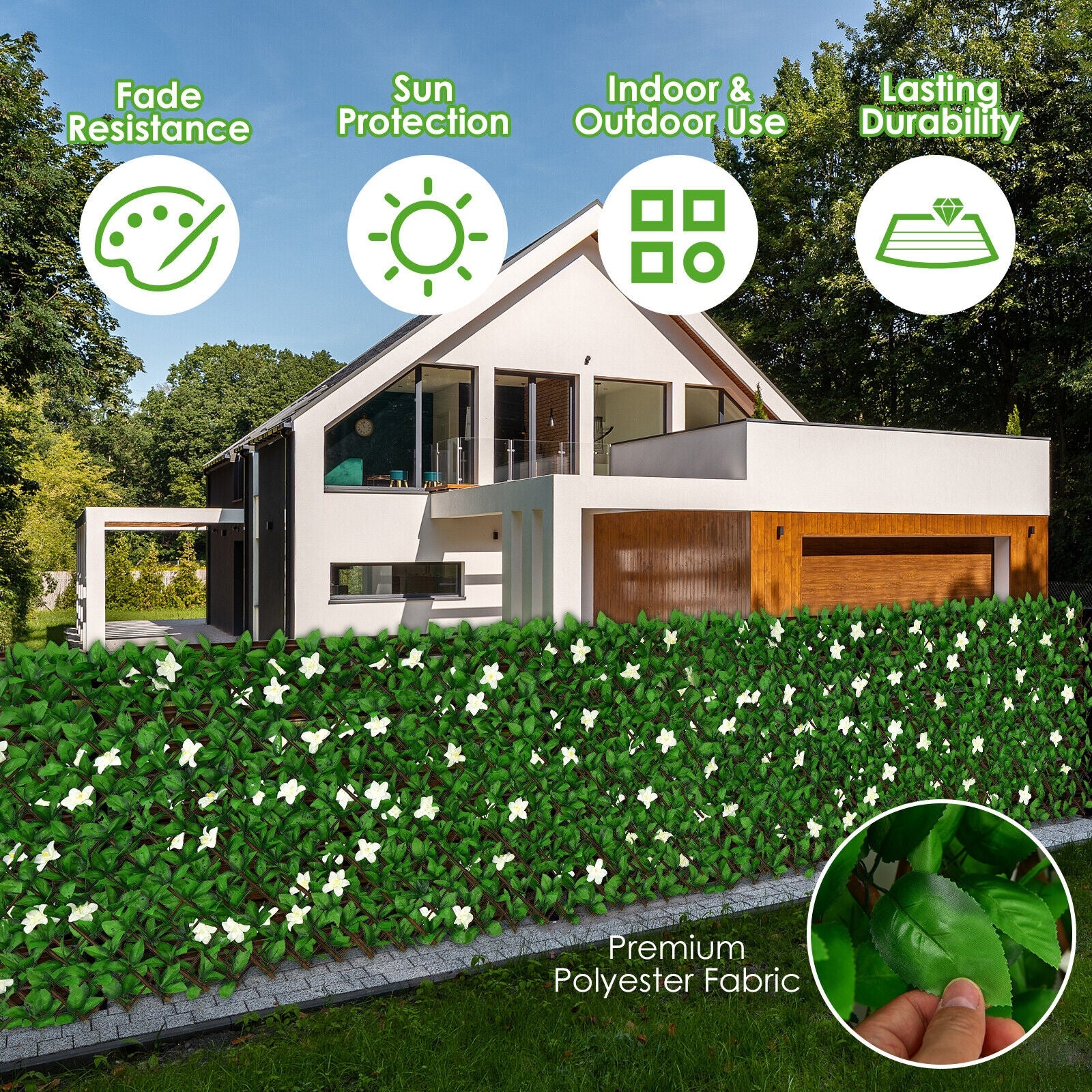 4 Pieces Expandable Faux Ivy Privacy Screen Fence Panel Pack with Flower, White Decorative Fencing & Flooring at Gallery Canada