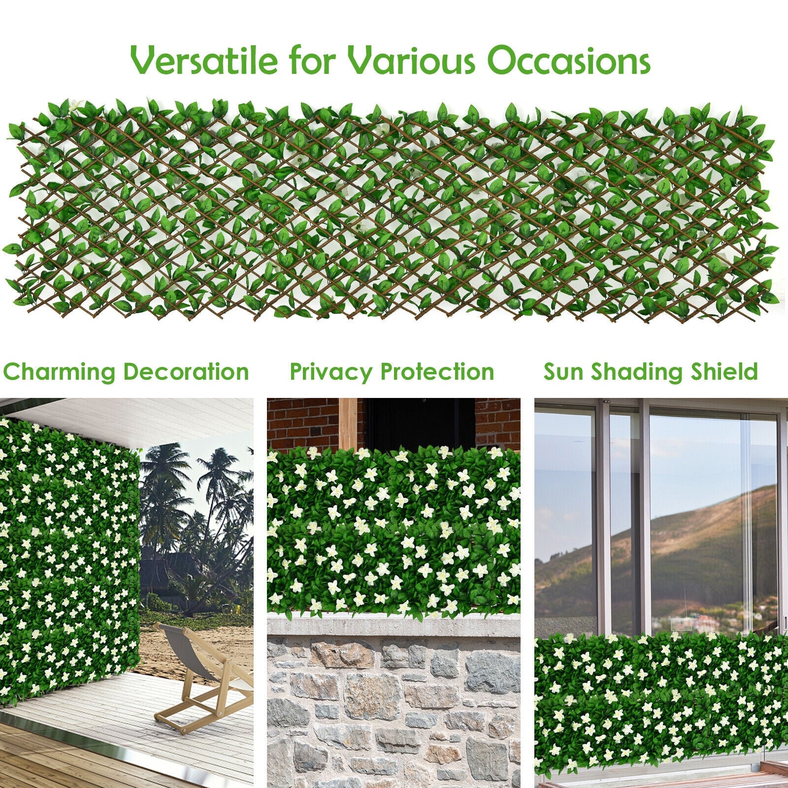 4 Pieces Expandable Faux Ivy Privacy Screen Fence Panel Pack with Flower, White Decorative Fencing & Flooring at Gallery Canada