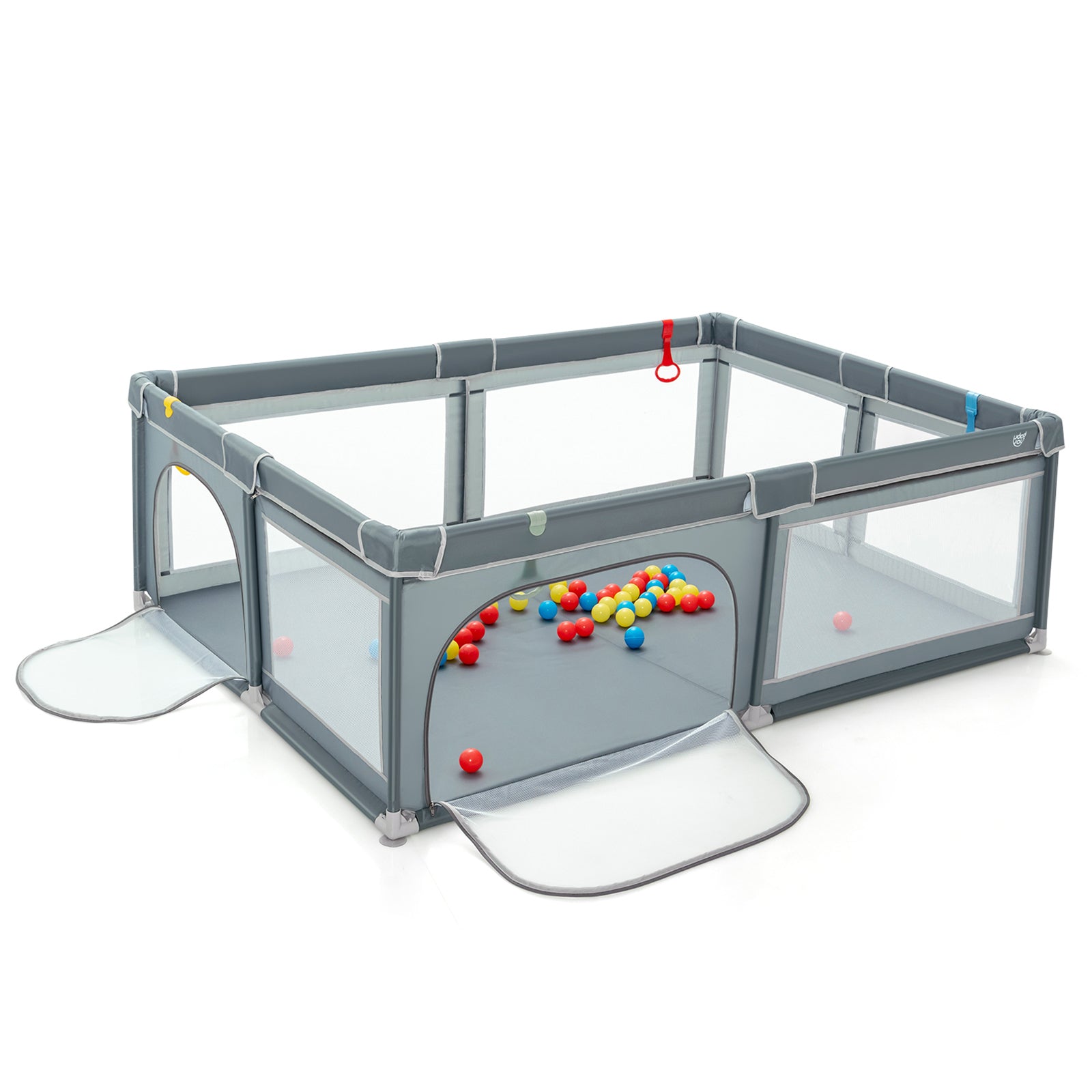Portable Extra-Large Safety Baby Fence with Ocean Balls and Rings, Gray Baby Playpen & Playards at Gallery Canada