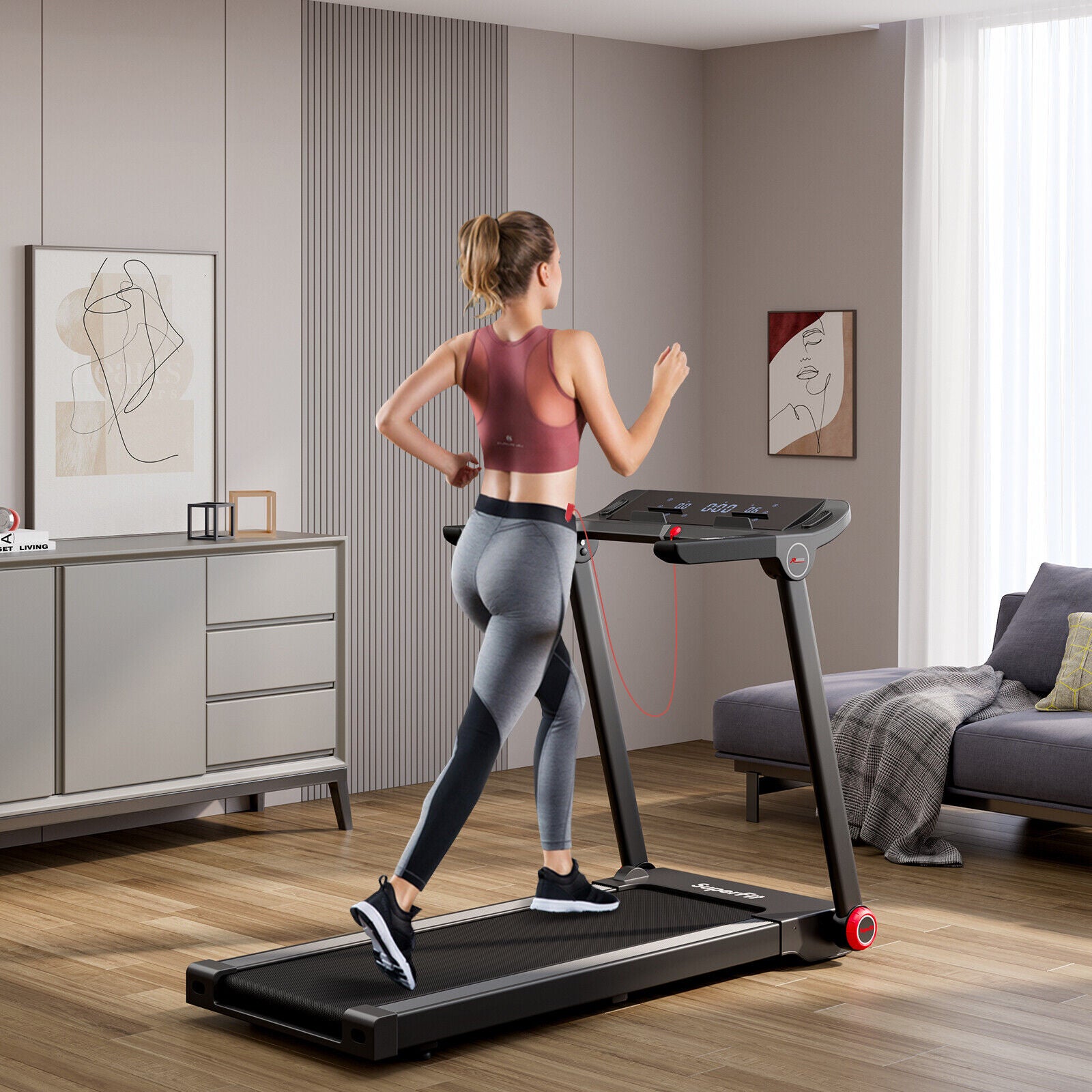 3.75HP Folding Treadmill with APP and 12 Preset Programs, Black Treadmills at Gallery Canada