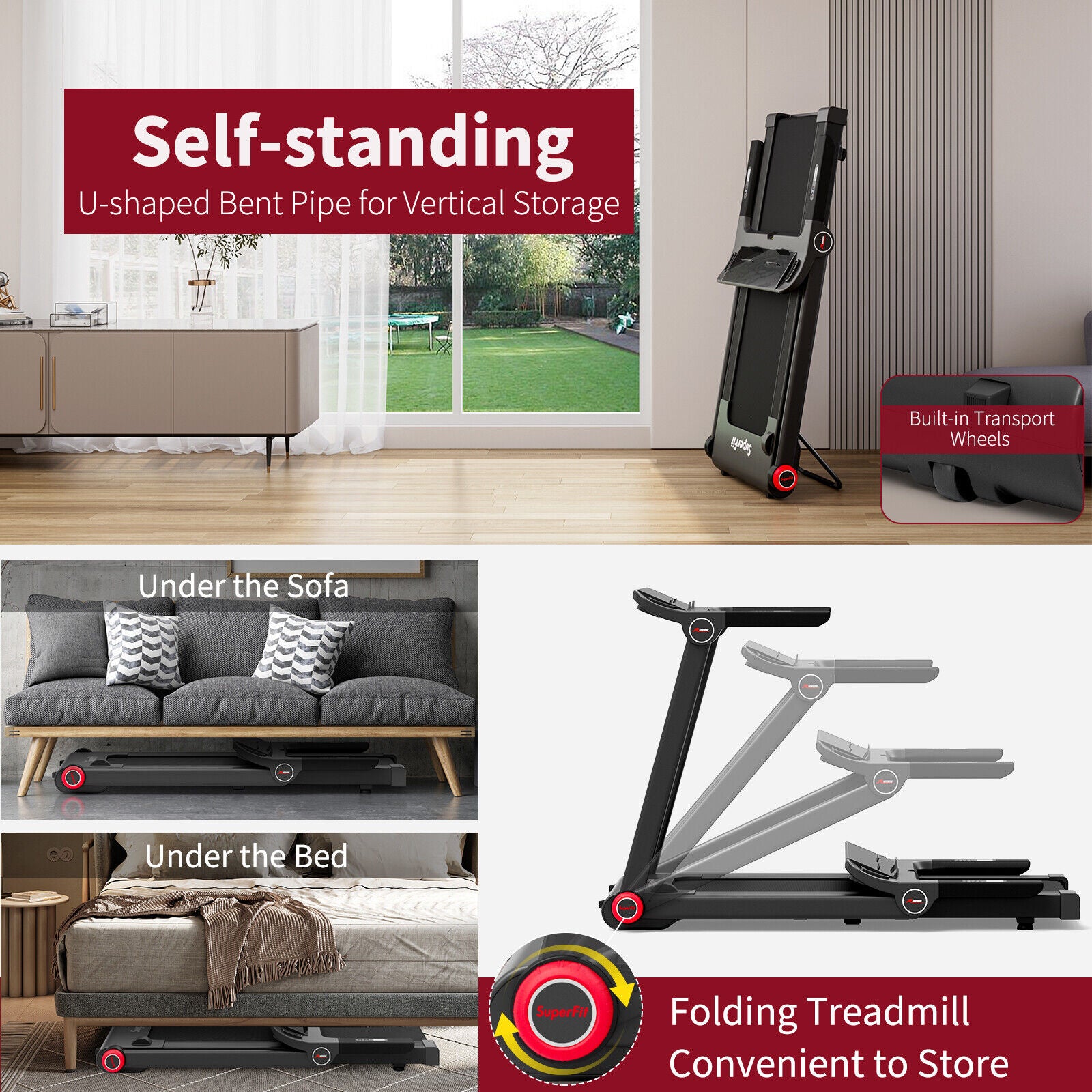 3.75HP Folding Treadmill with APP and 12 Preset Programs, Black Treadmills at Gallery Canada