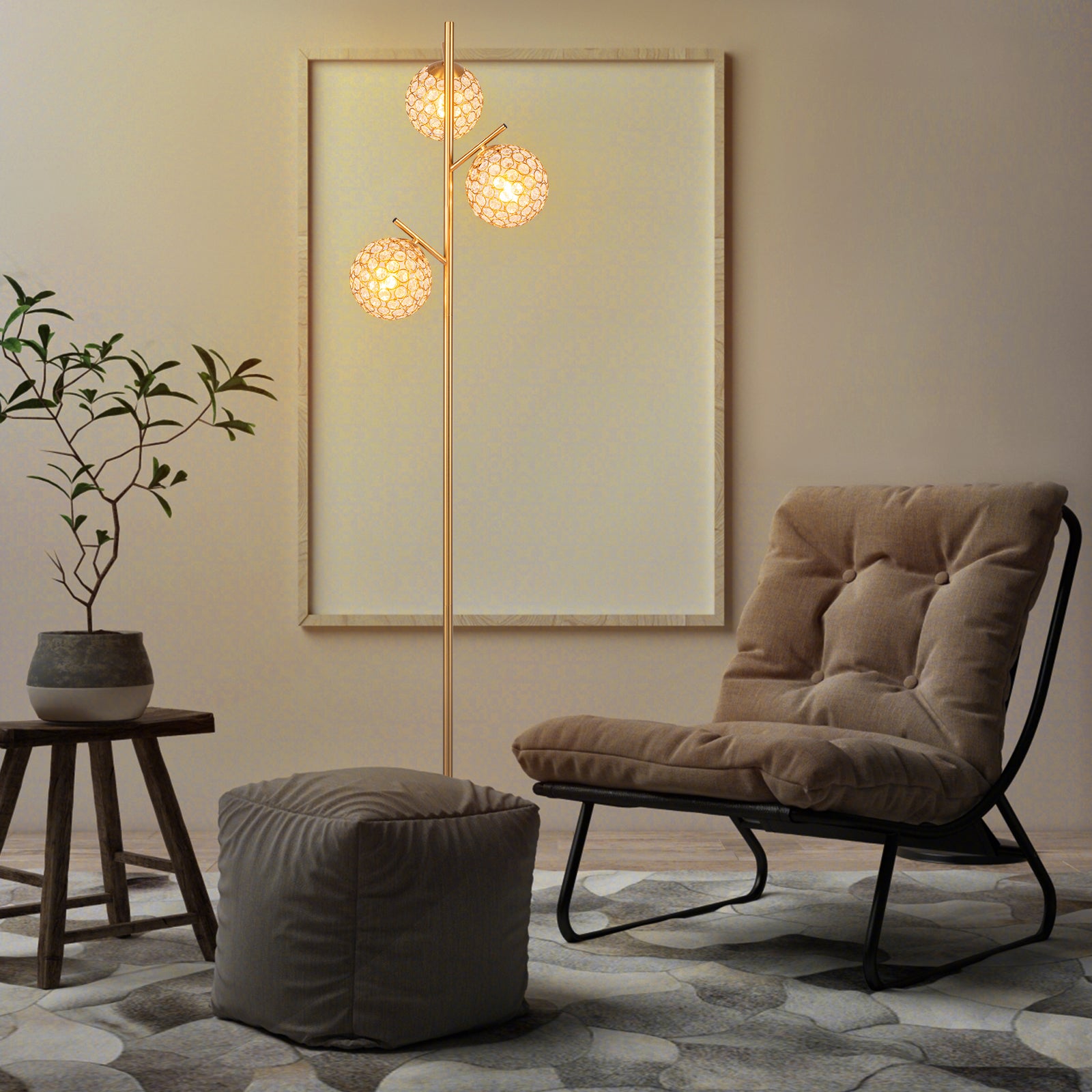 3-Globe Floor Lamp with Foot Switch and 3 E26 Bulb Bases, Golden Table & Floor Lamps at Gallery Canada