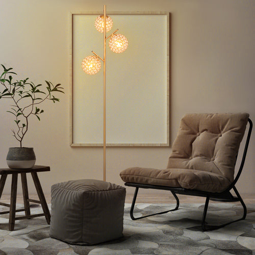3-Globe Floor Lamp with Foot Switch and 3 E26 Bulb Bases, Golden