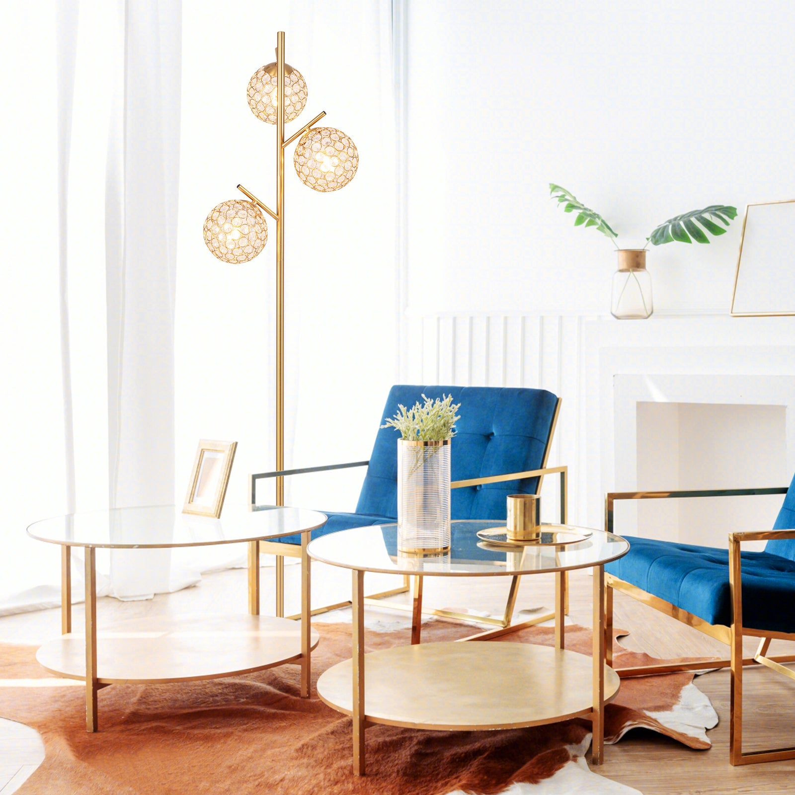 3-Globe Floor Lamp with Foot Switch and 3 E26 Bulb Bases, Golden Table & Floor Lamps at Gallery Canada