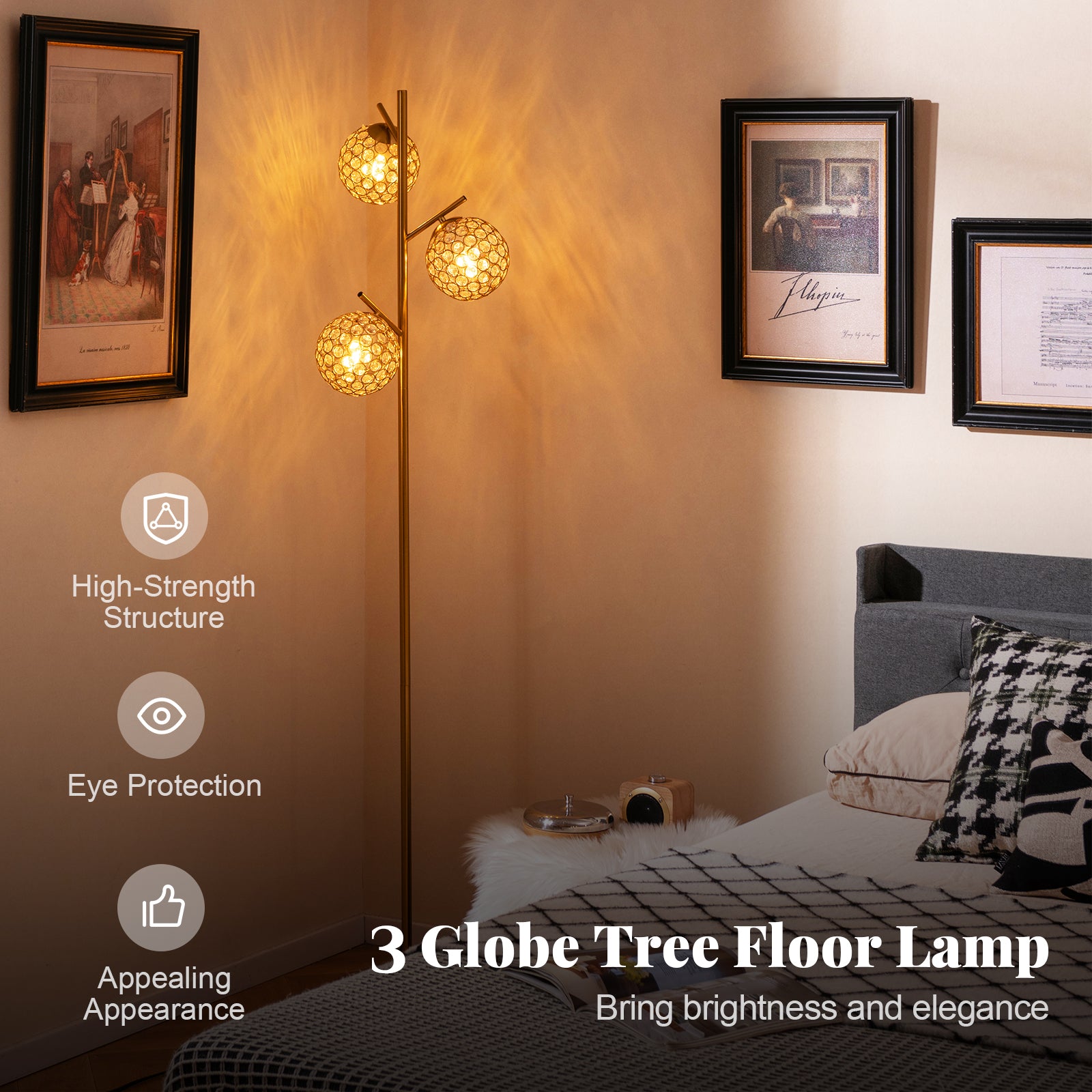 3-Globe Floor Lamp with Foot Switch and 3 E26 Bulb Bases, Golden Table & Floor Lamps at Gallery Canada