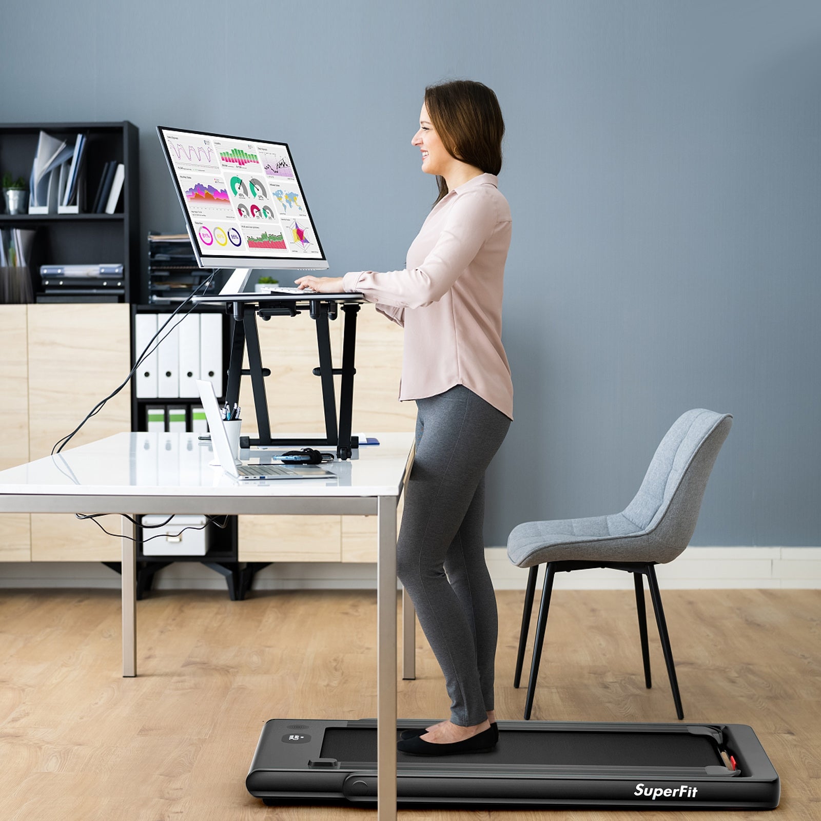 2-in-1 Electric Motorized Folding Treadmill with Dual Display, Black Treadmills at Gallery Canada