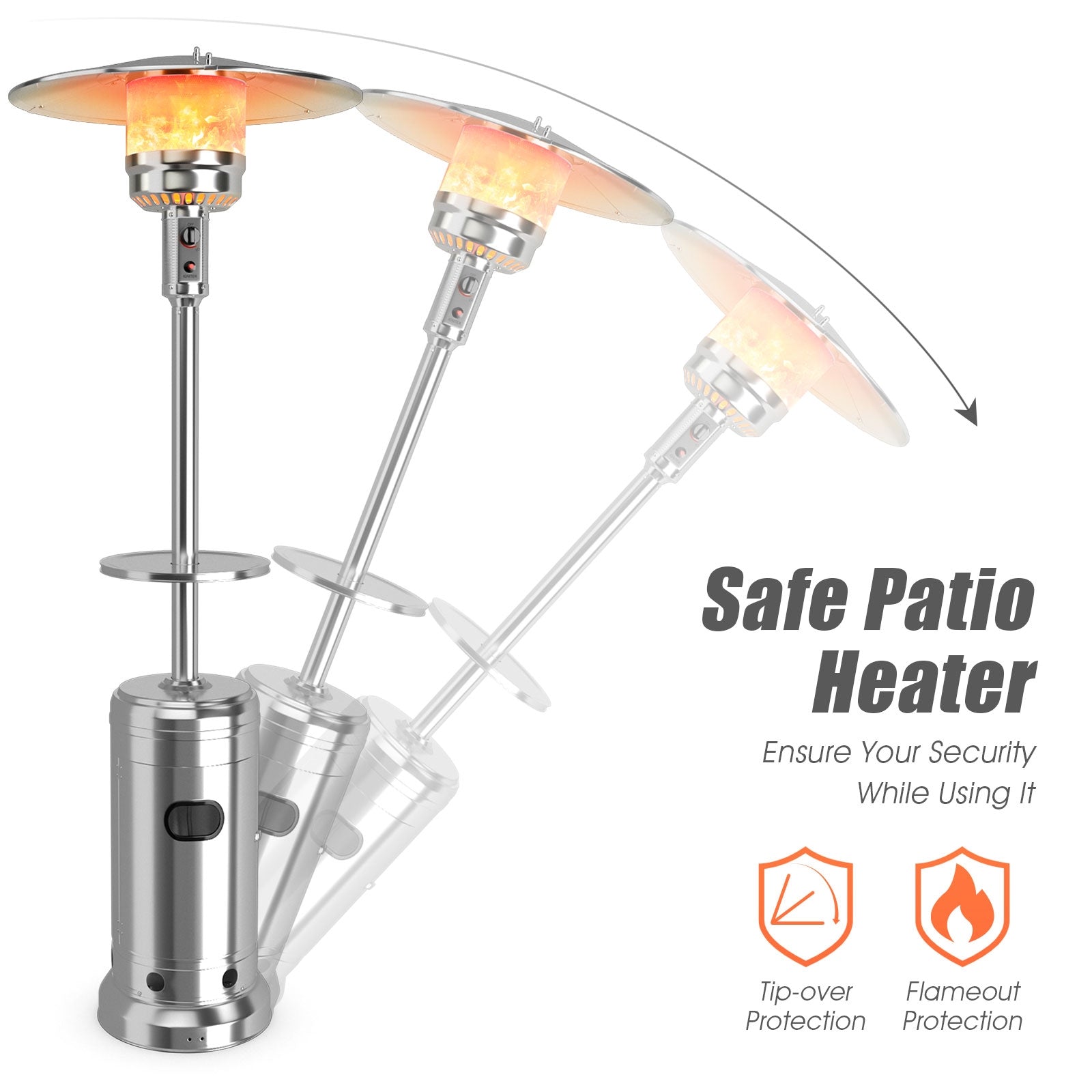 Outdoor Heater Propane Standing LP Gas Steel with Table and Wheels, Silver Patio Heaters at Gallery Canada