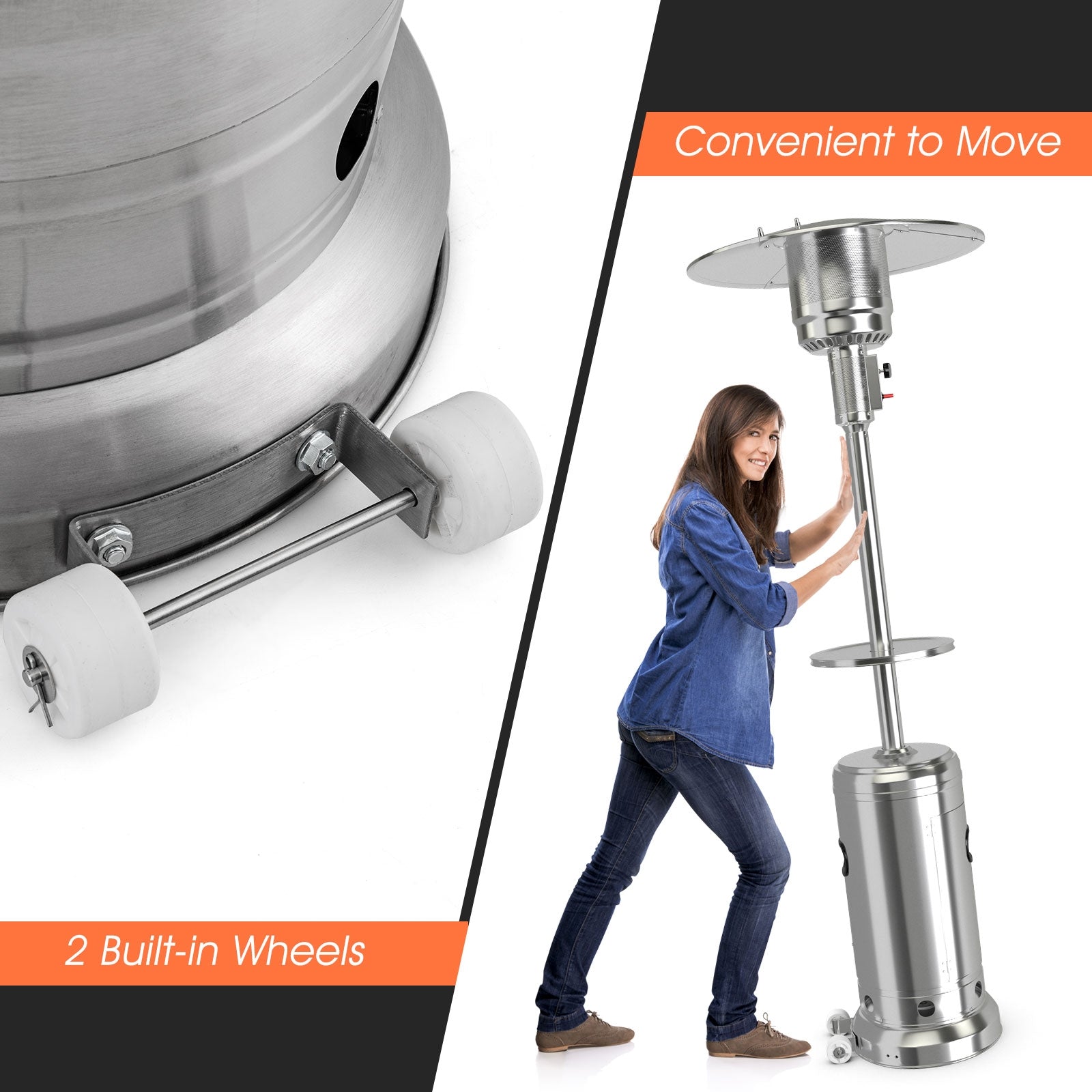 Outdoor Heater Propane Standing LP Gas Steel with Table and Wheels, Silver Patio Heaters at Gallery Canada