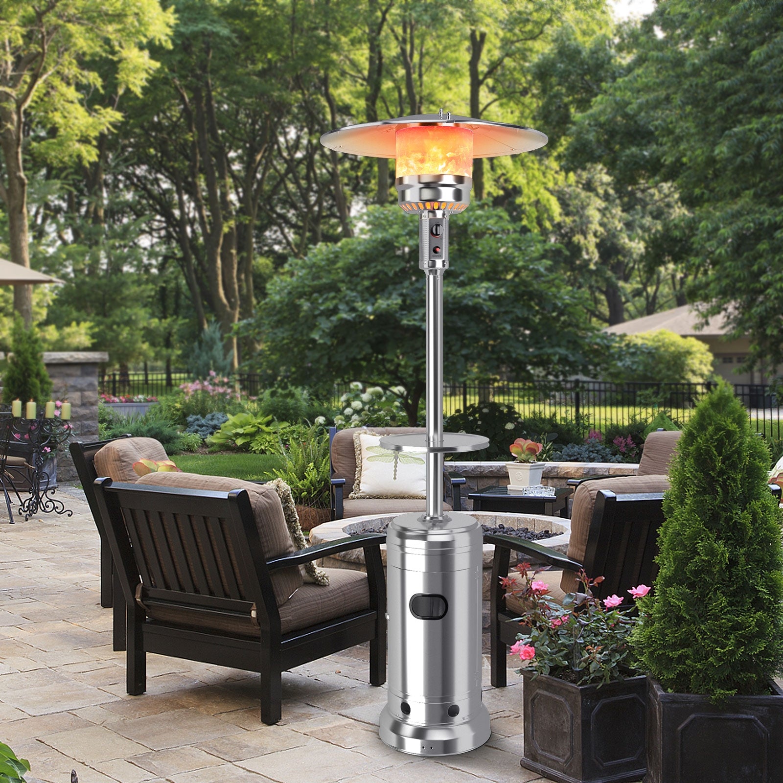 Outdoor Heater Propane Standing LP Gas Steel with Table and Wheels, Silver Patio Heaters at Gallery Canada