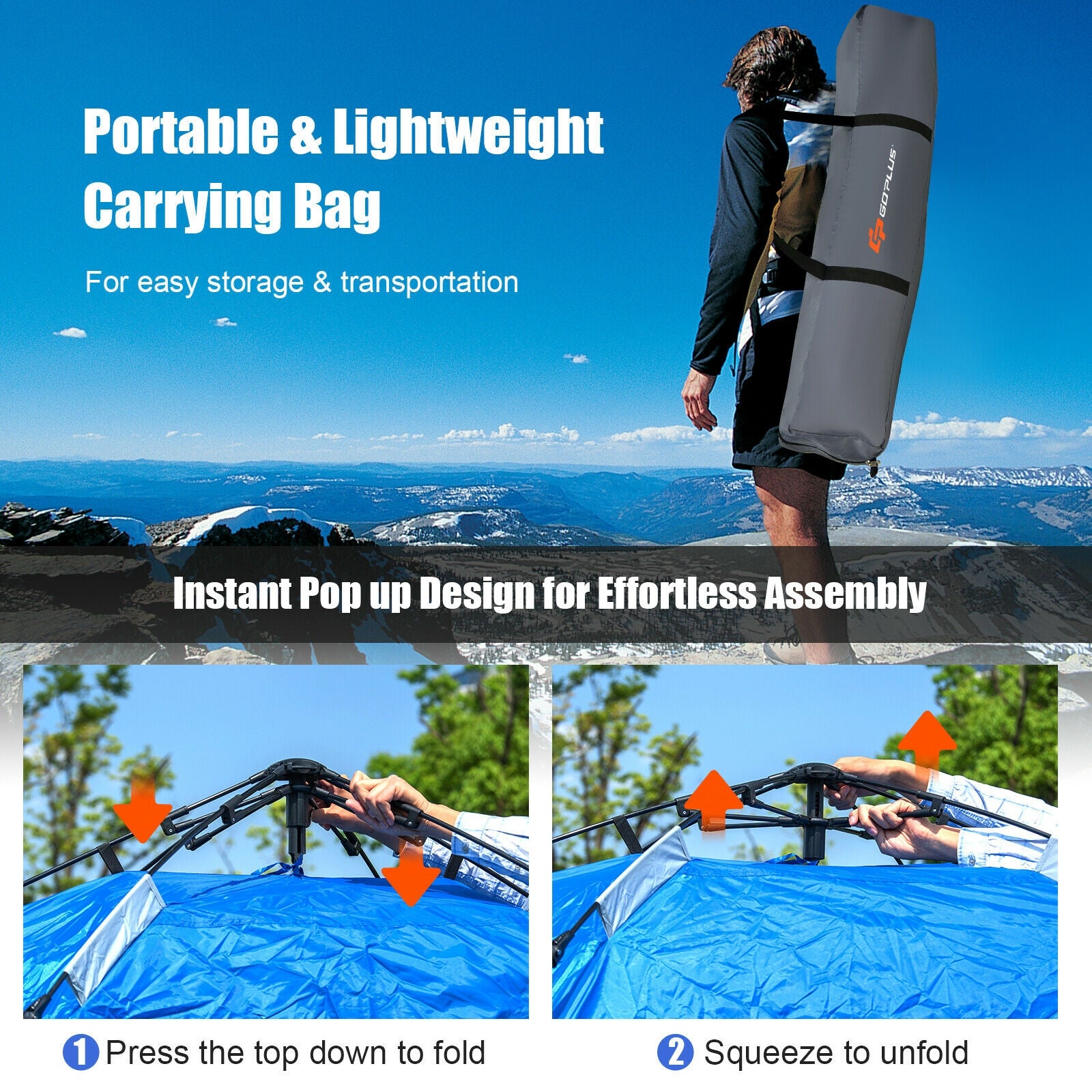 2-in-1 4 Person Instant Pop-up Waterproof Camping Tent, Blue Tents at Gallery Canada