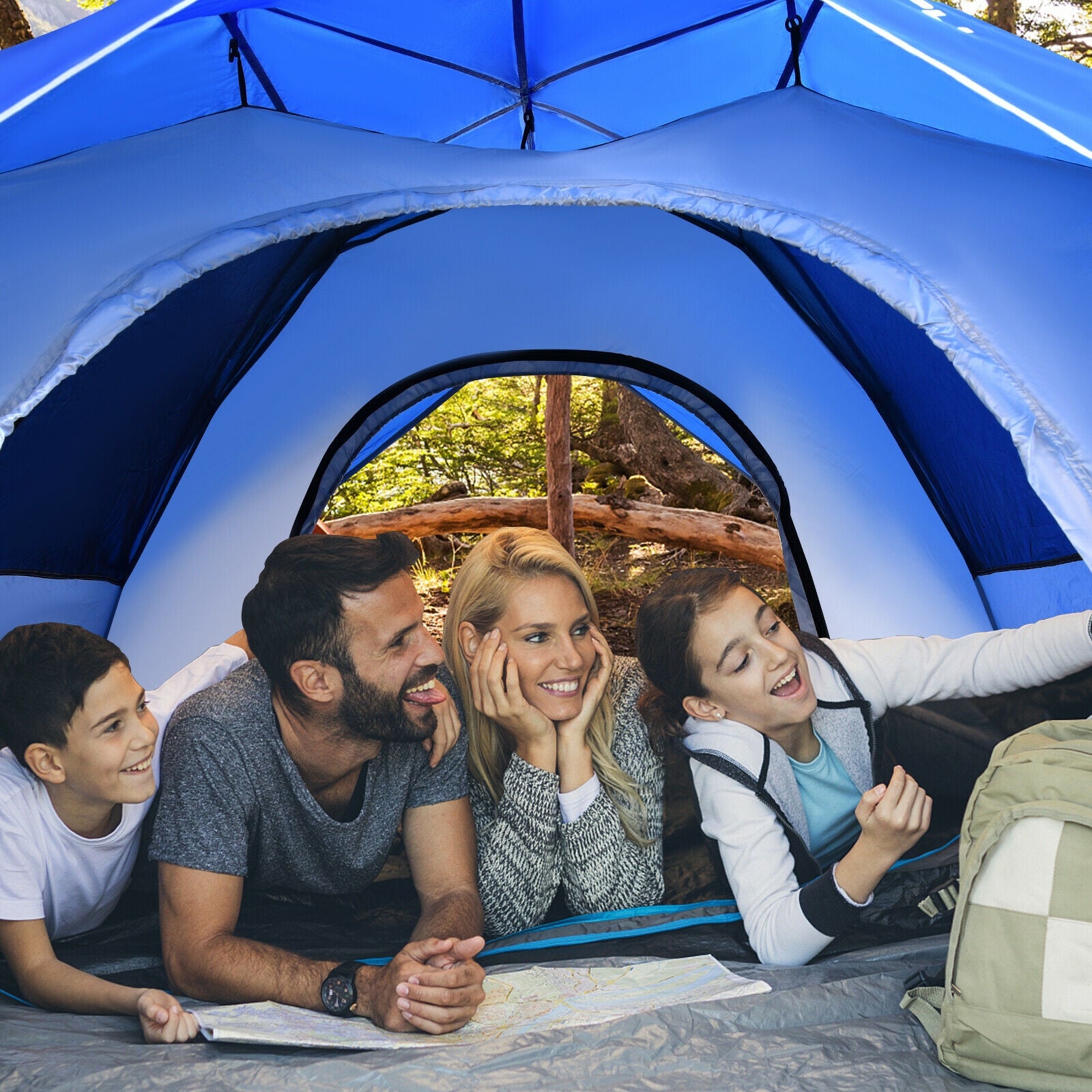 2-in-1 4 Person Instant Pop-up Waterproof Camping Tent, Blue Tents at Gallery Canada