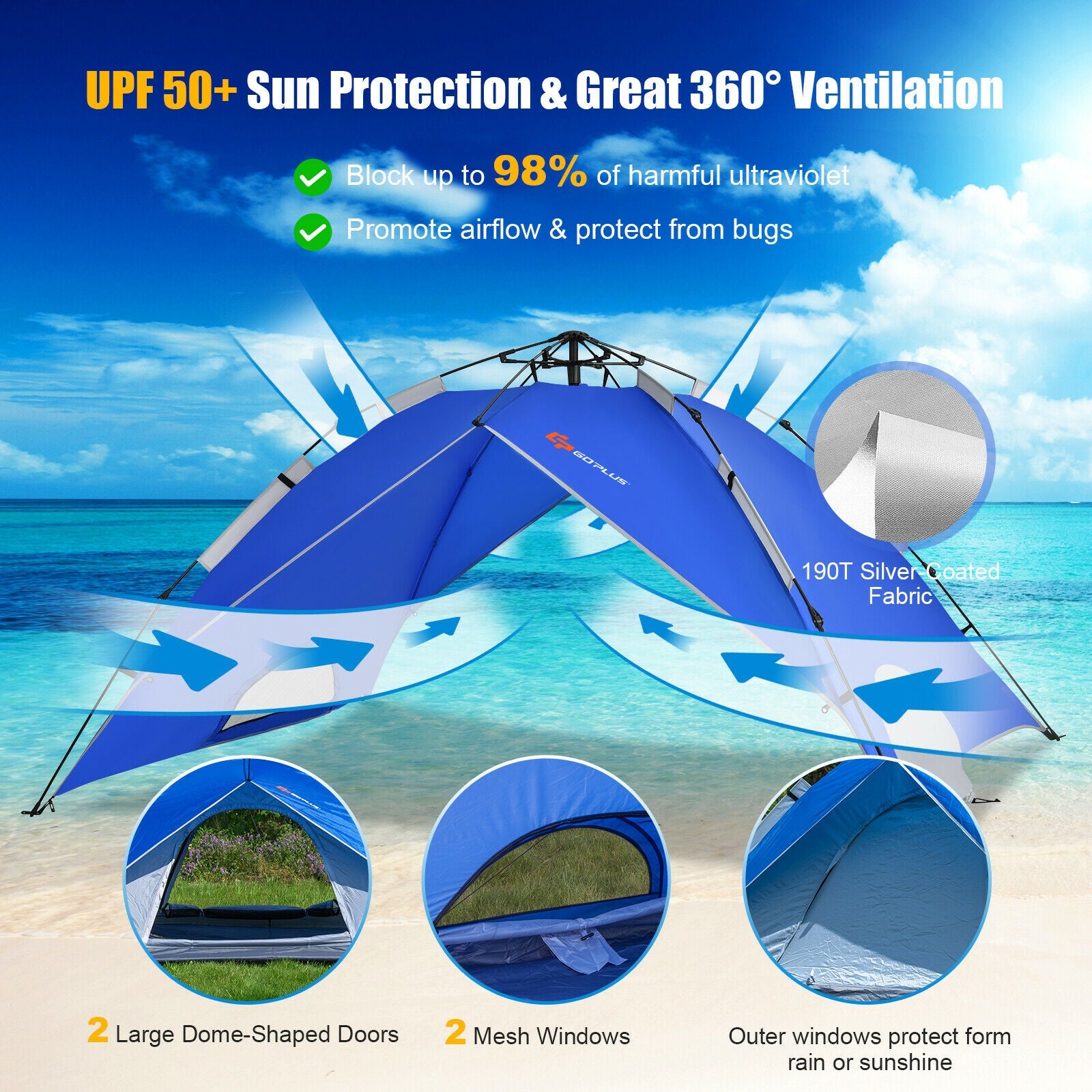2-in-1 4 Person Instant Pop-up Waterproof Camping Tent, Blue Tents at Gallery Canada