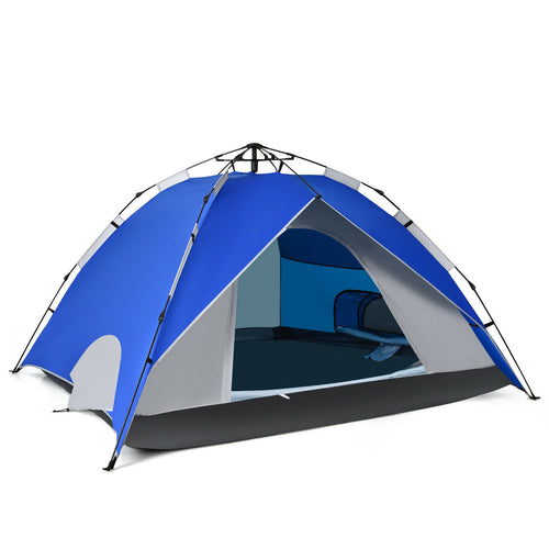2-in-1 4 Person Instant Pop-up Waterproof Camping Tent, Blue