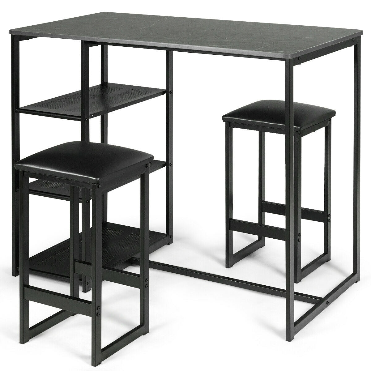 3 pcs Dining Set with Faux Marble Top Table and 2 Stools, Black Dining Room Sets at Gallery Canada