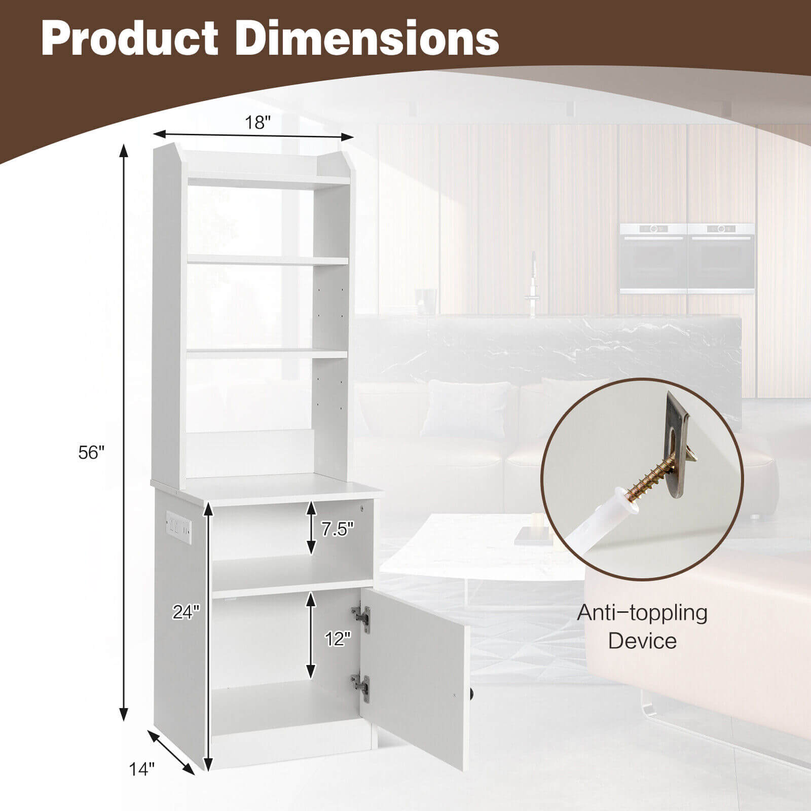 6-Tier Bookshelf Nightstand with Charging Station and Cabinet, White Bookcases at Gallery Canada