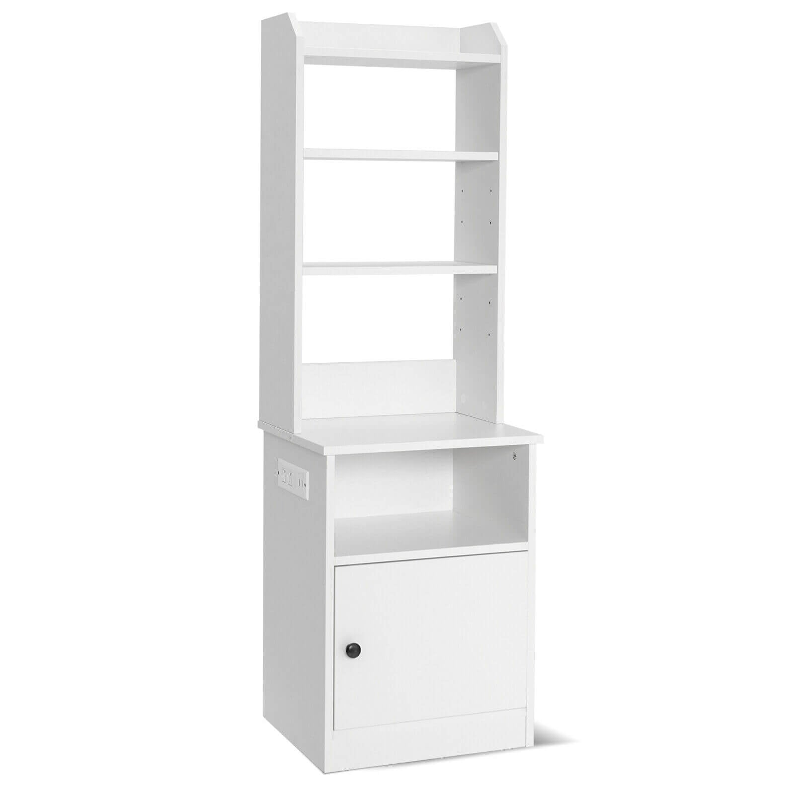6-Tier Bookshelf Nightstand with Charging Station and Cabinet, White Bookcases at Gallery Canada